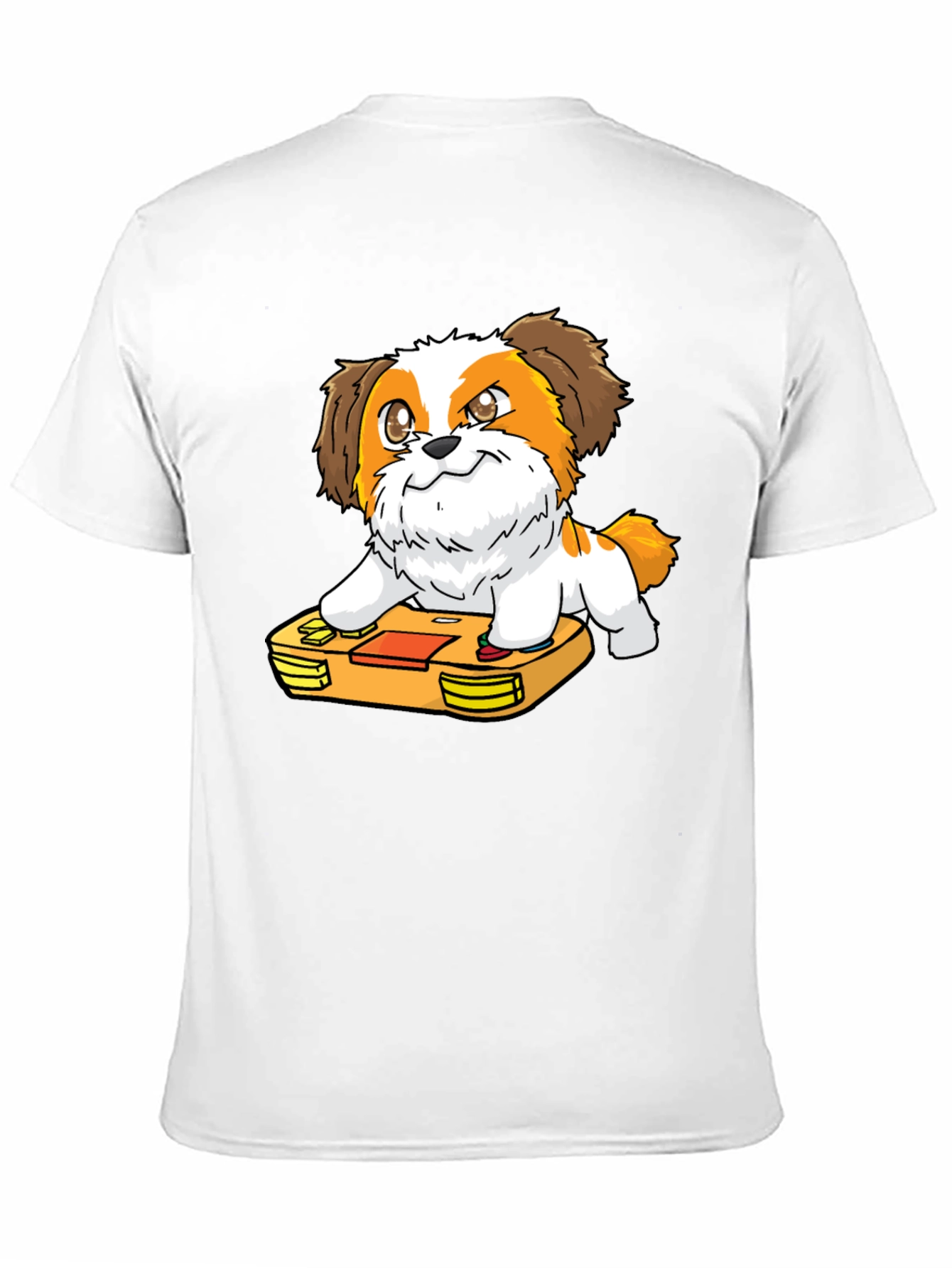 Cartoon Dog on Retro Game Console Black T-Shirt