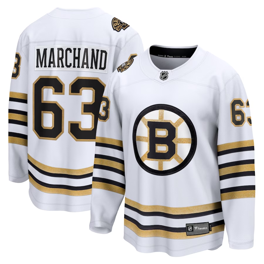 Men's Boston Bruins Brad Marchand #63 White Replica Player Jerseys