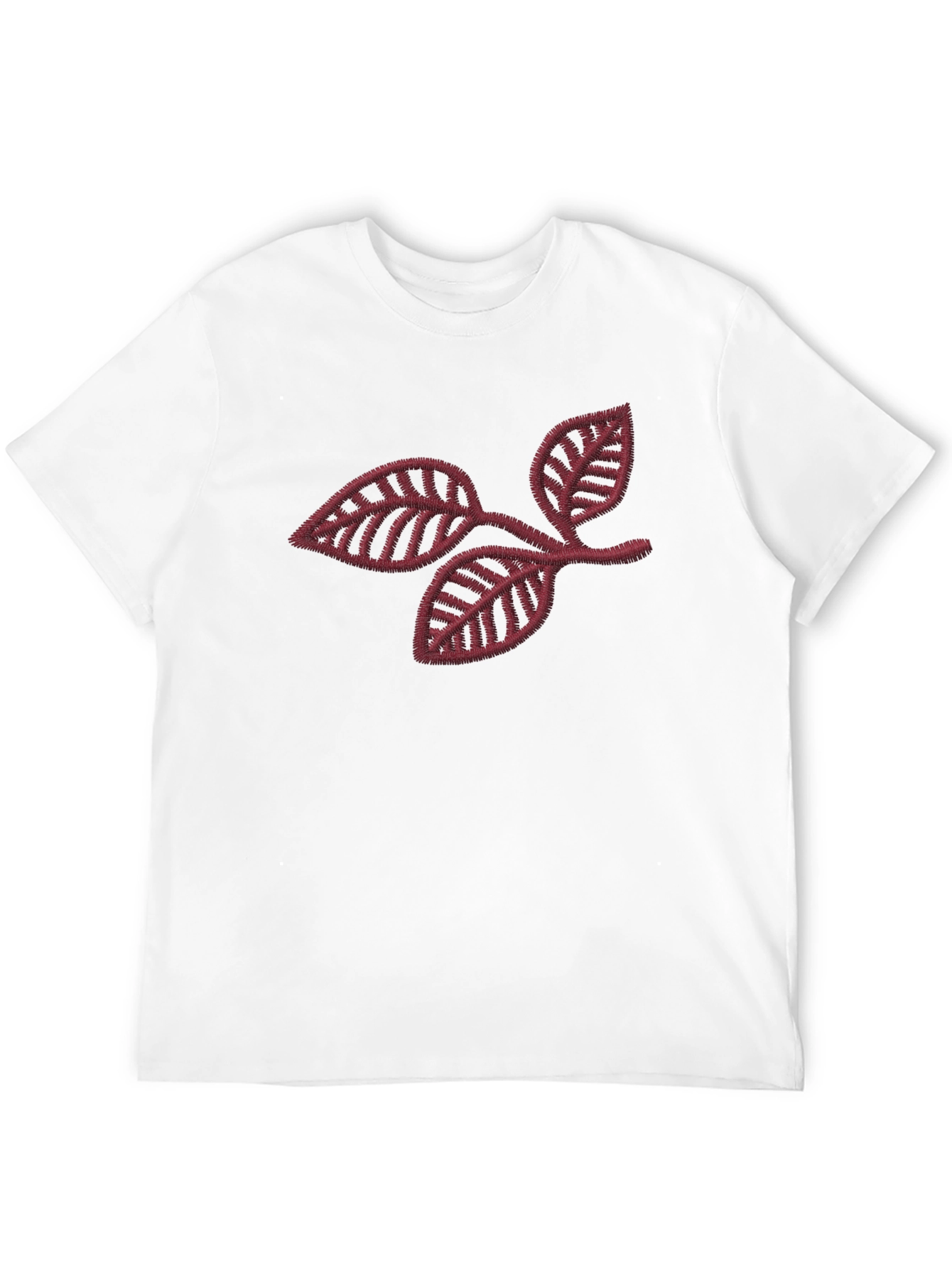 Black T-Shirt with Leaf Branch Embroidery