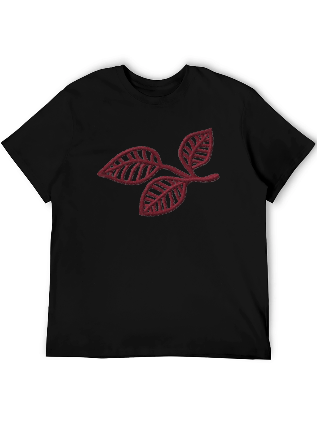 Black T-Shirt with Leaf Branch Embroidery