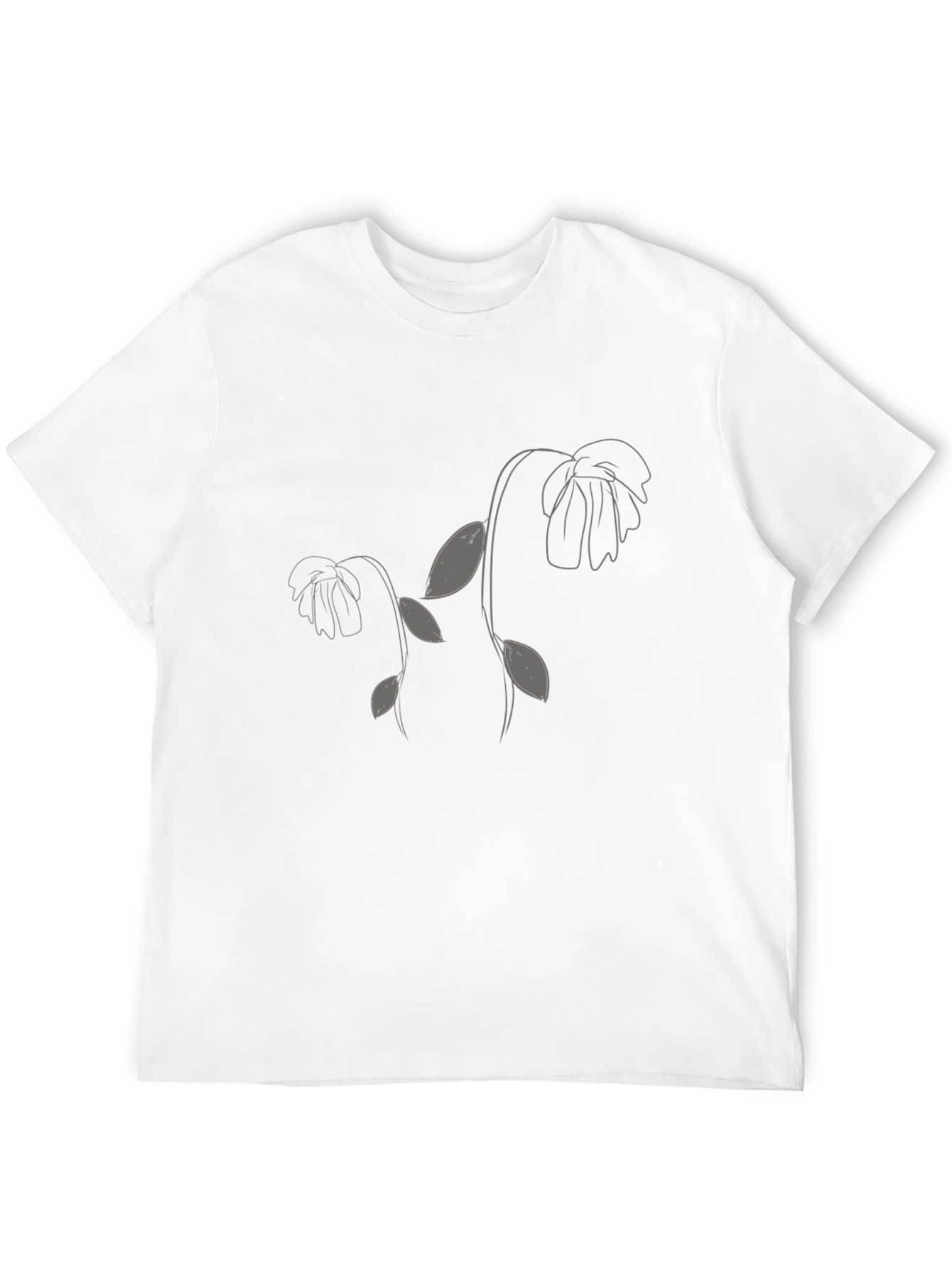 Minimalist Floral Print Black T-Shirt