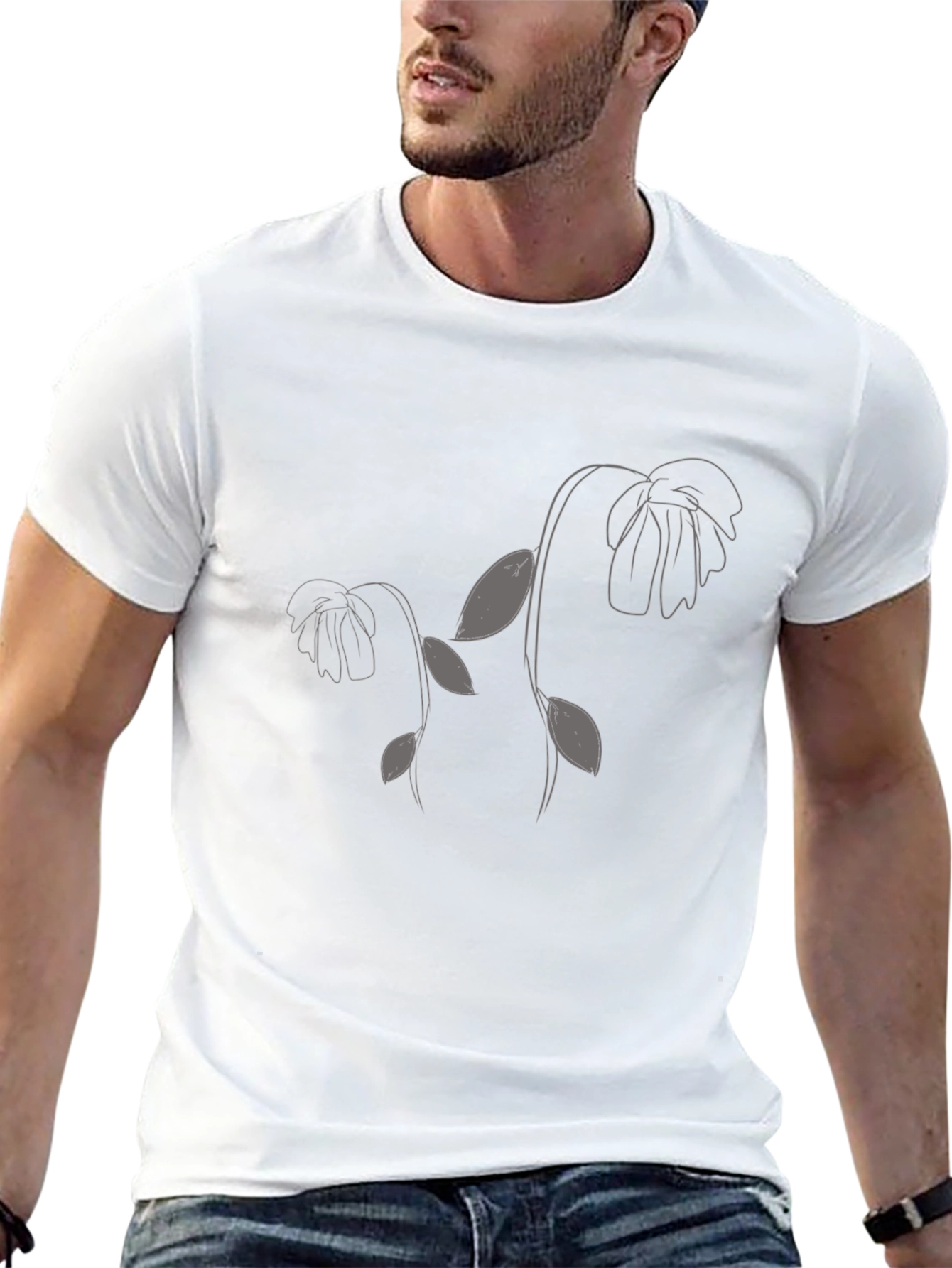 Minimalist Floral Print Black T-Shirt