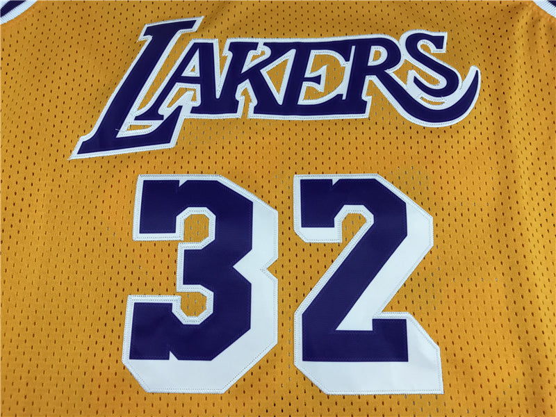 Men's Los Angeles Lakers Magic Johnson #32 Yellow Throwback Jerseys