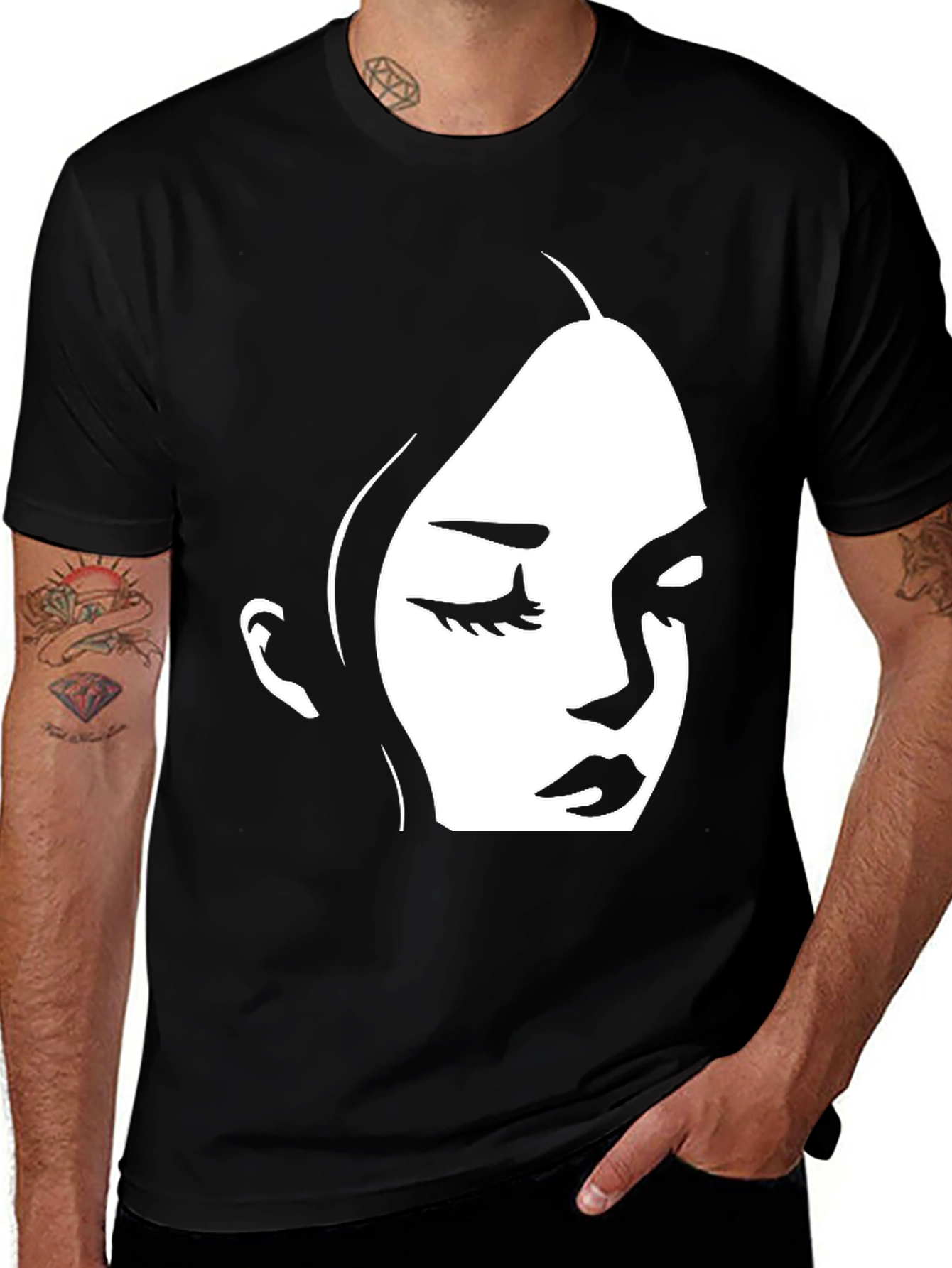 Black T-Shirt with Minimalist Face Design