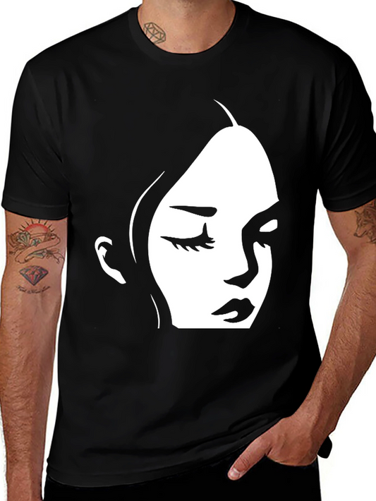 Black T-Shirt with Minimalist Face Design