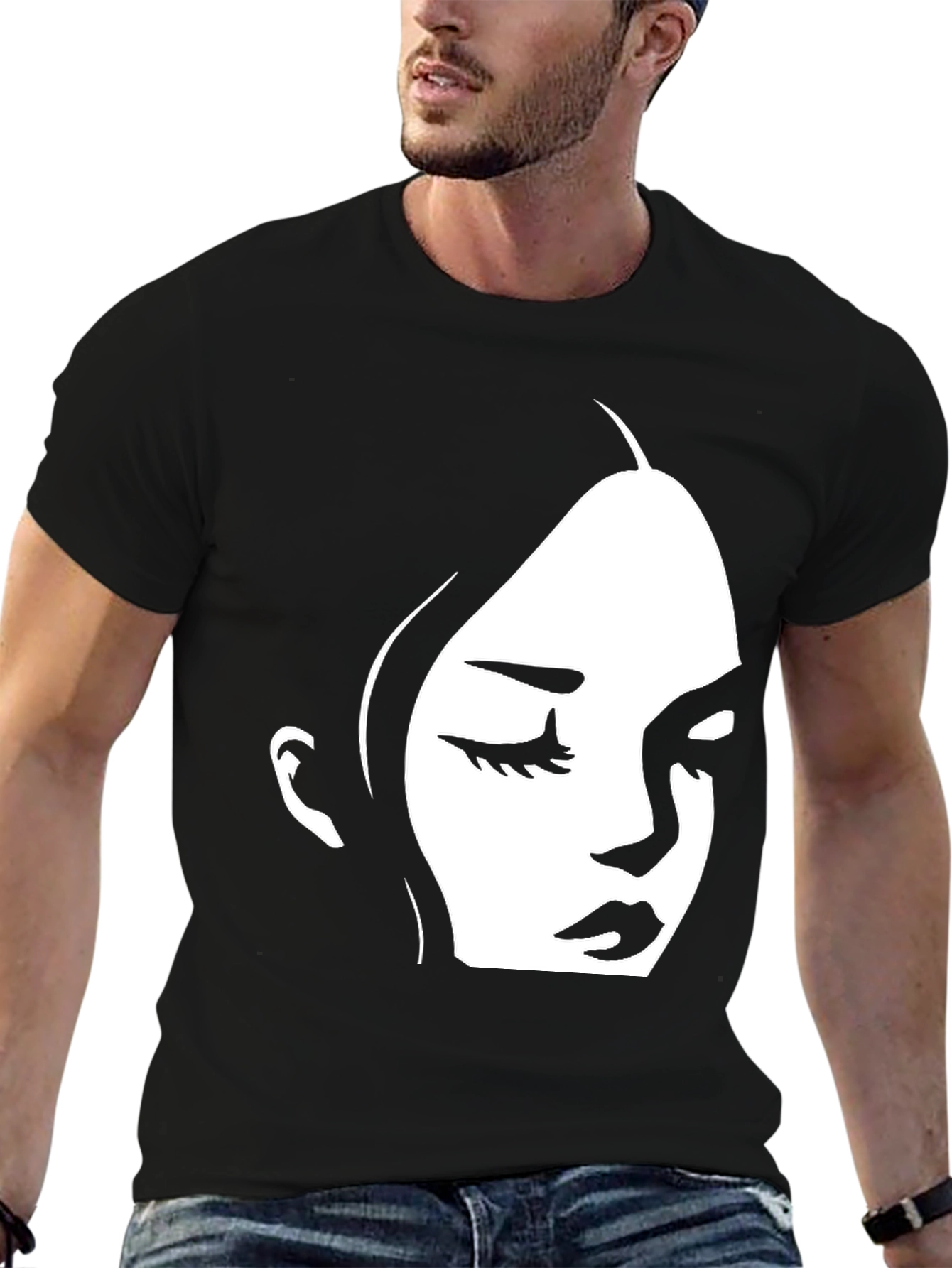 Black T-Shirt with Minimalist Face Design