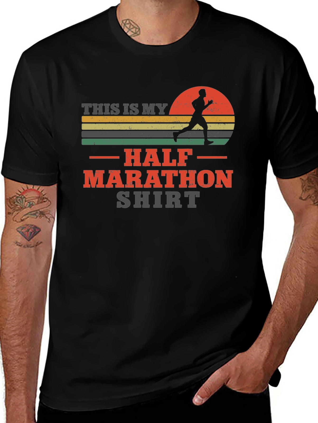 Half Marathon Runner T-Shirt - Mens Black Graphic Tee