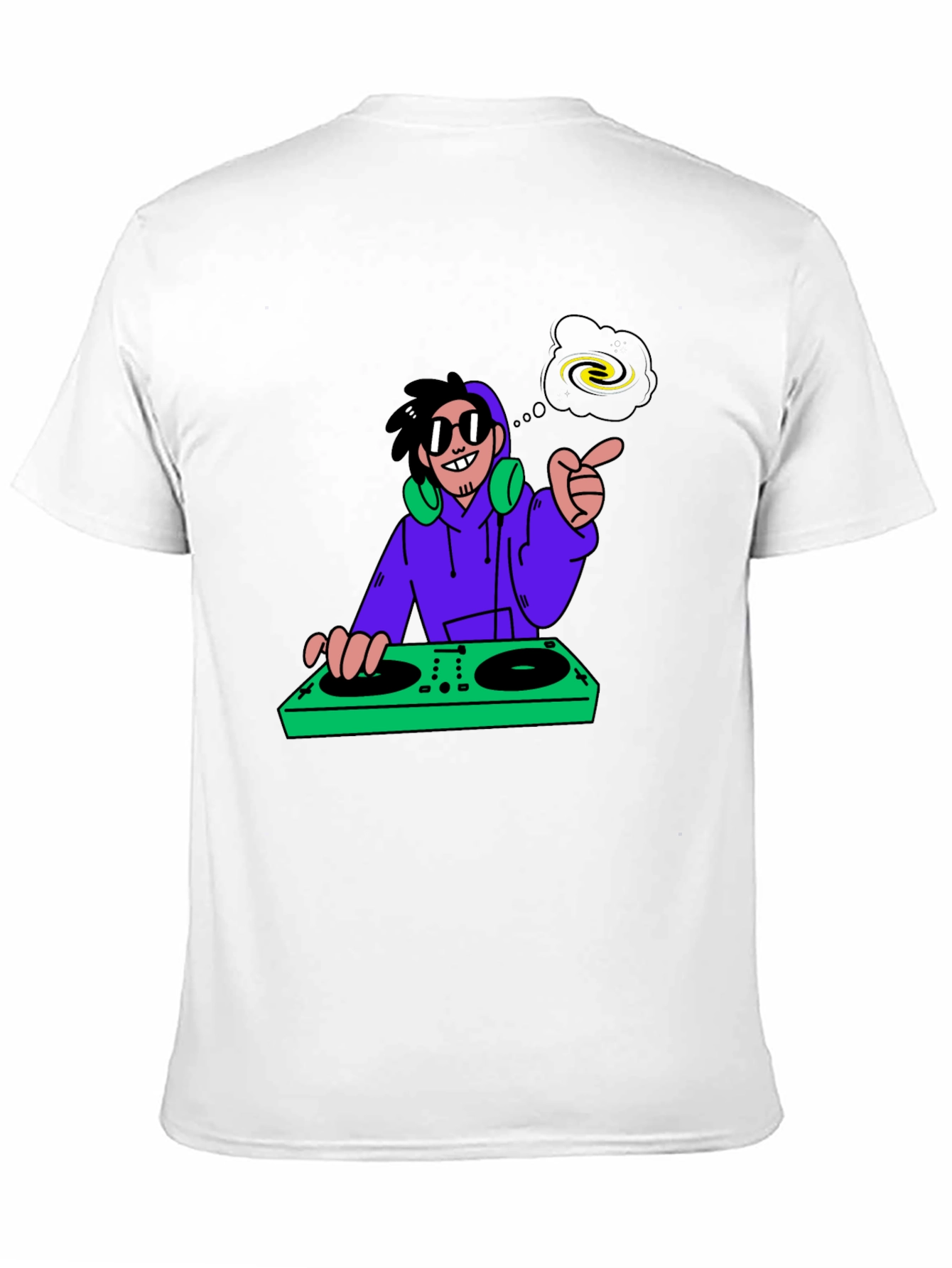 DJ Cartoon Graphic Tee - Black Cotton Casual Wear