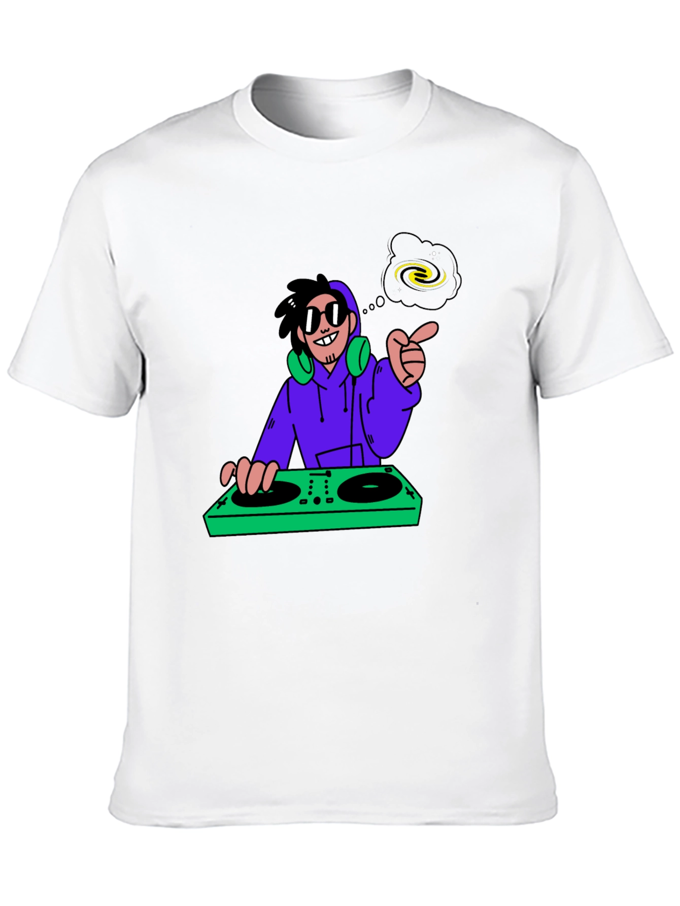 DJ Cartoon Graphic Tee - Black Cotton Casual Wear