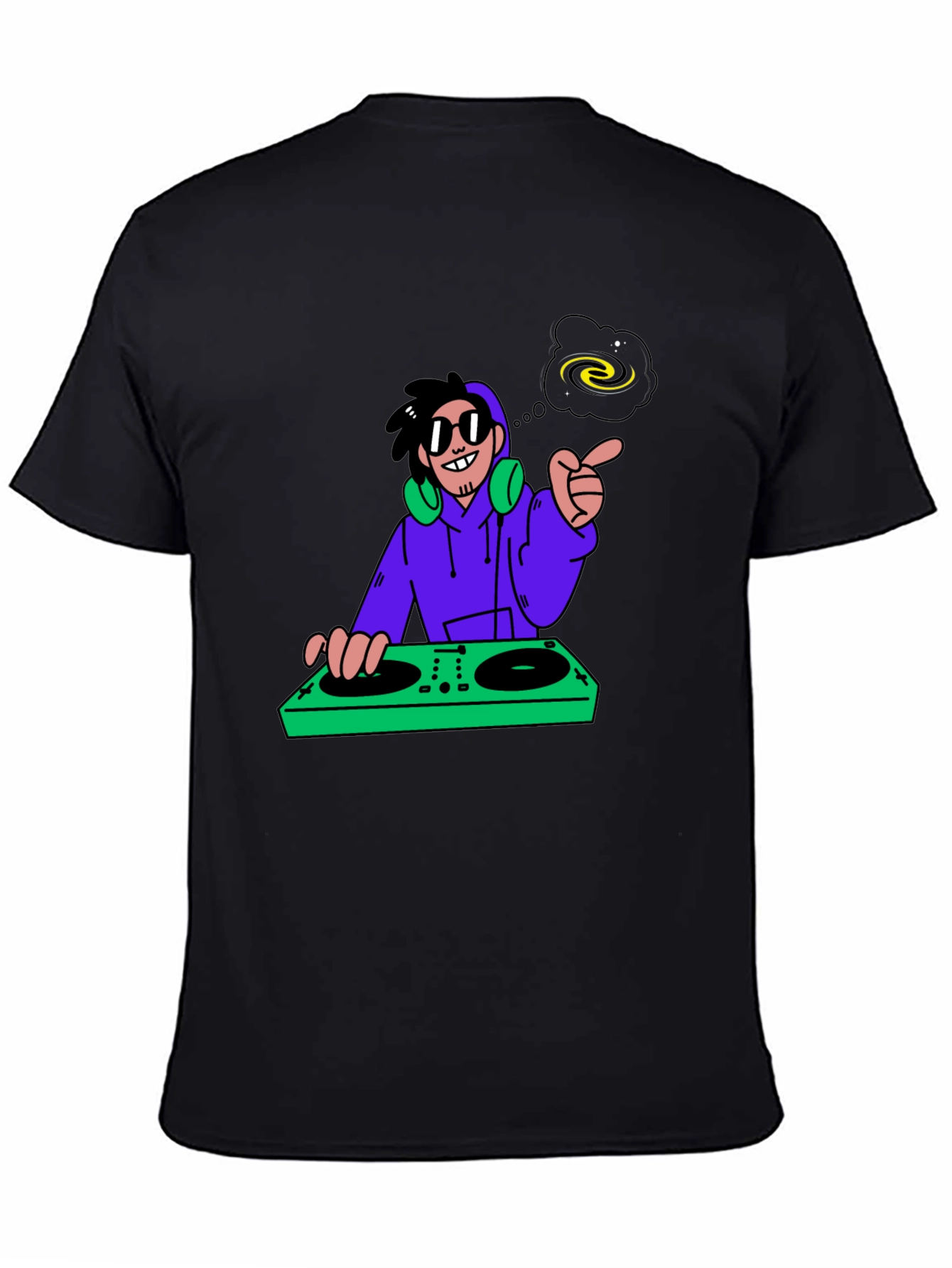 DJ Cartoon Graphic Tee - Black Cotton Casual Wear