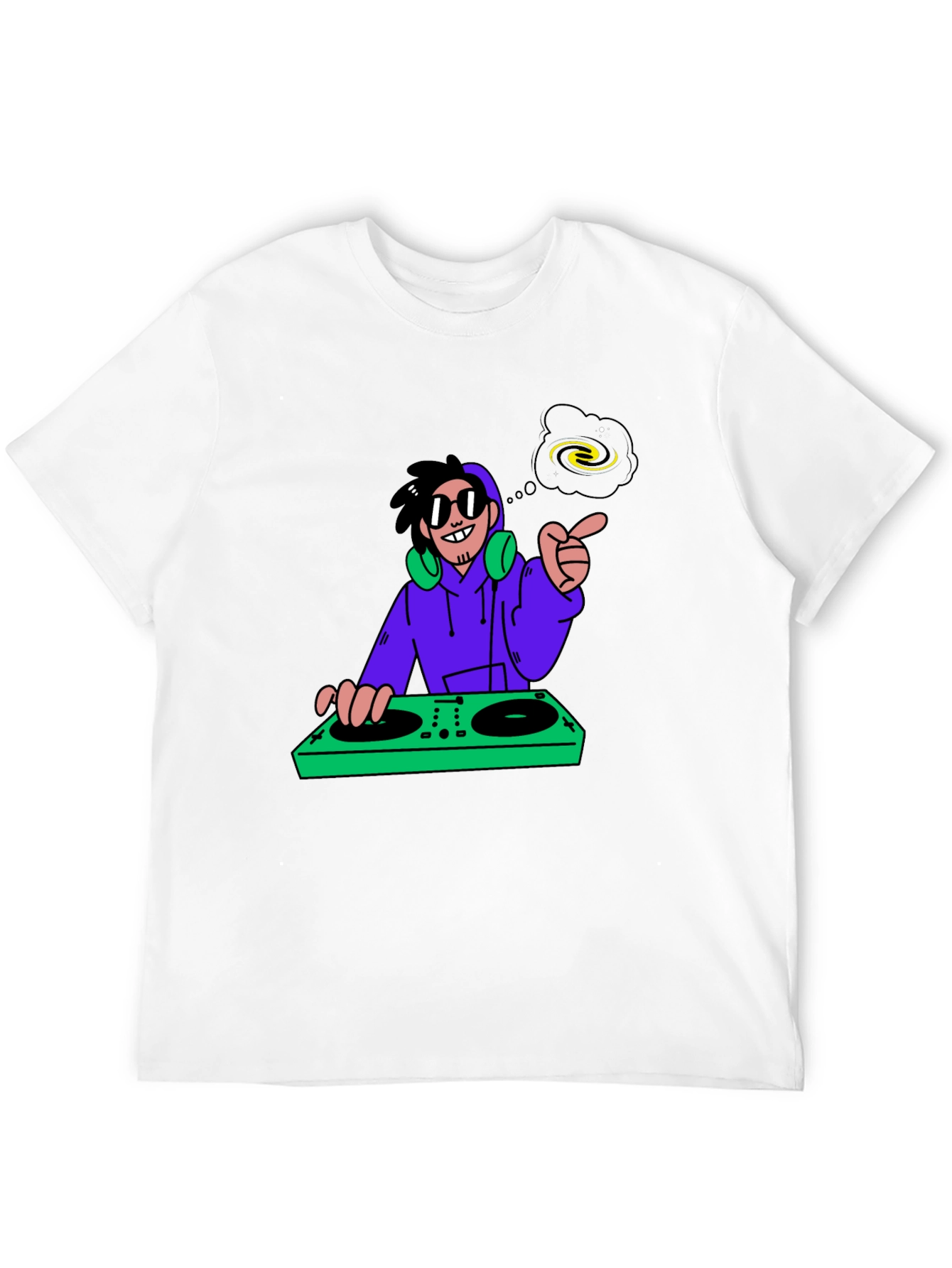 DJ Cartoon Graphic Tee - Black Cotton Casual Wear