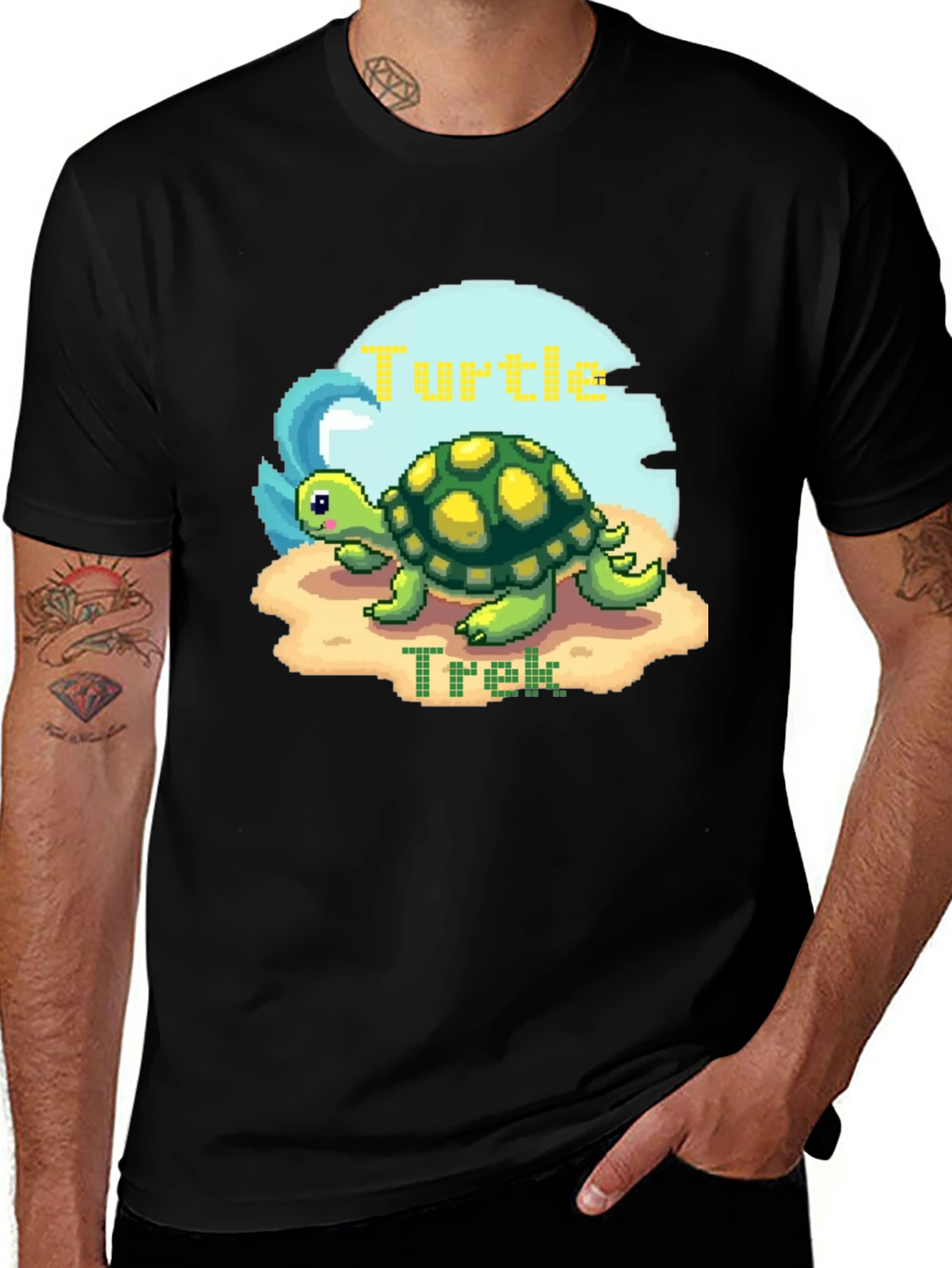Pixel Turtle Trek Graphic Tee - Black