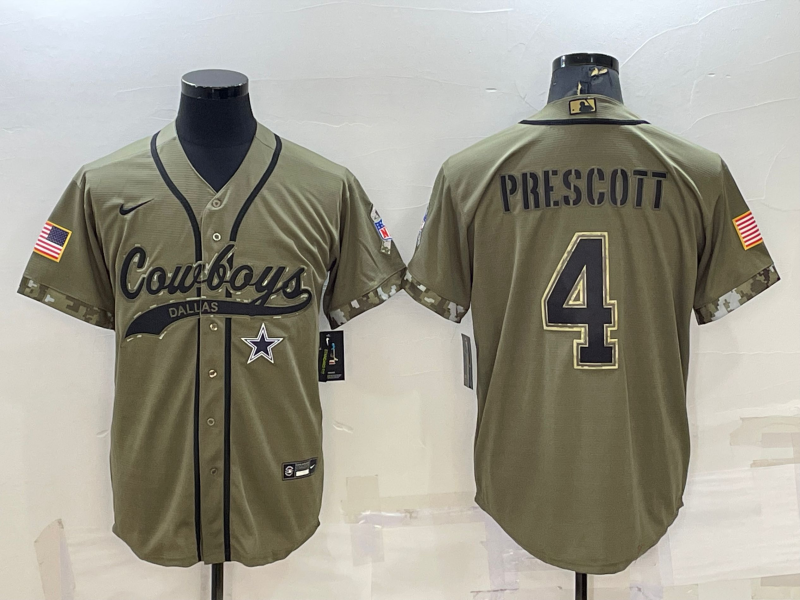 Men's Dallas Cowboys Dak Prescott #4 Olive 2022 Salute To Service Limited Jerseys Joint Edition