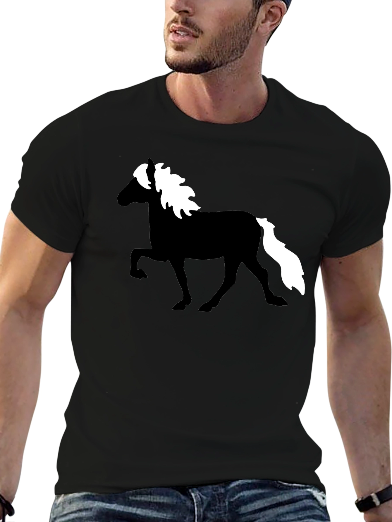 Horse Silhouette Graphic Tee - Black Cotton T-Shirt