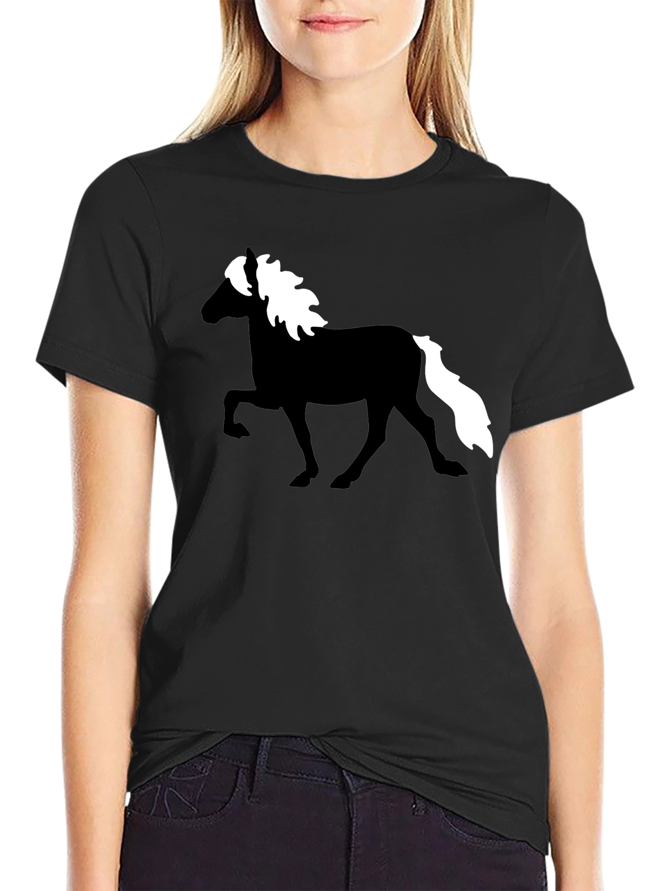 Horse Silhouette Graphic Tee - Black Cotton T-Shirt