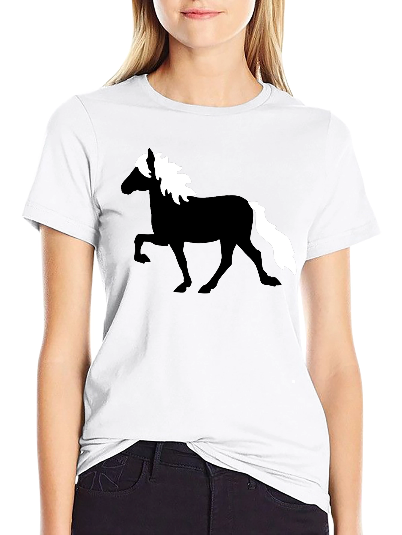 Horse Silhouette Graphic Tee - Black Cotton T-Shirt