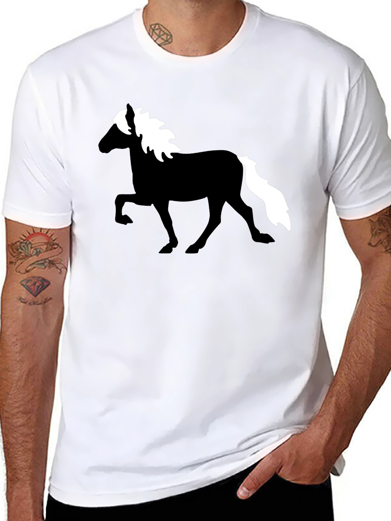 Horse Silhouette Graphic Tee - Black Cotton T-Shirt