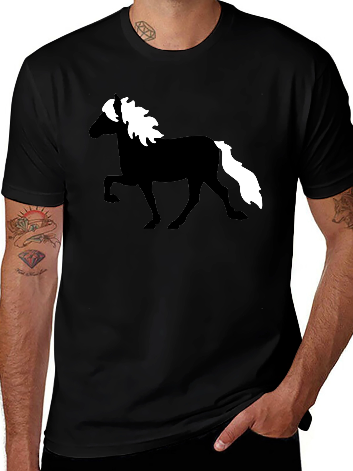 Horse Silhouette Graphic Tee - Black Cotton T-Shirt