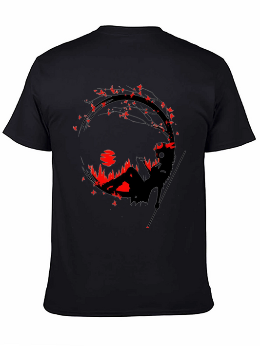 Black T-Shirt with Artistic Silhouette Graphic