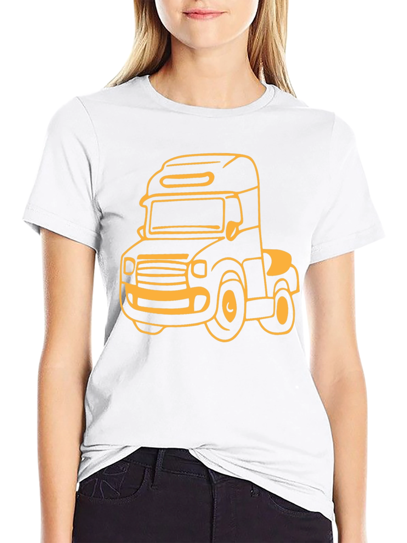 Cartoon Truck Graphic Tee - Black Cotton T-Shirt