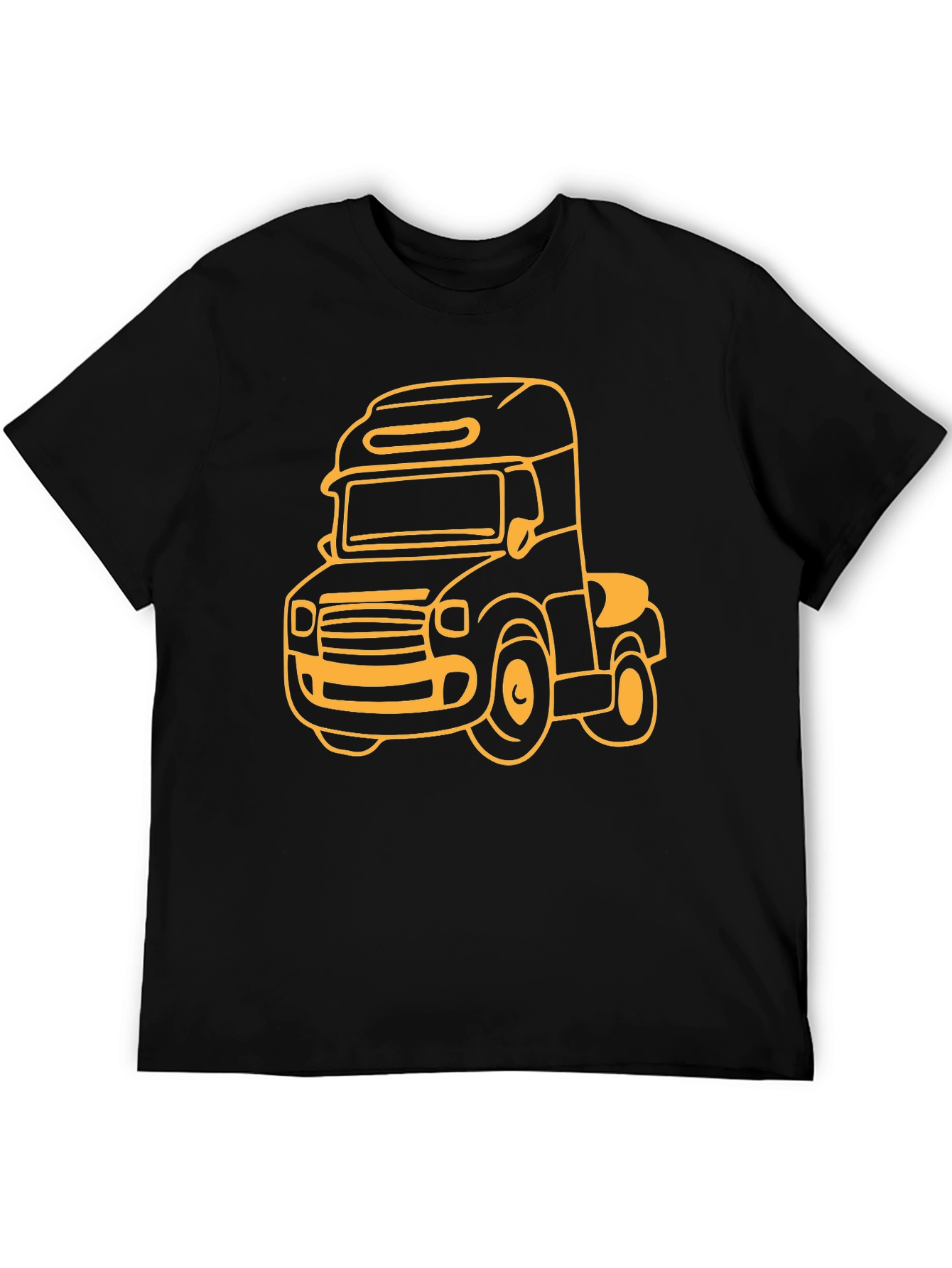 Cartoon Truck Graphic Tee - Black Cotton T-Shirt