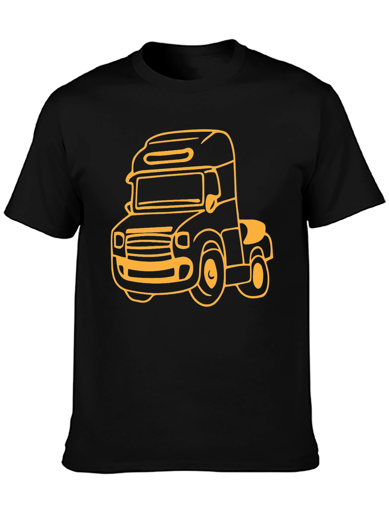 Cartoon Truck Graphic Tee - Black Cotton T-Shirt