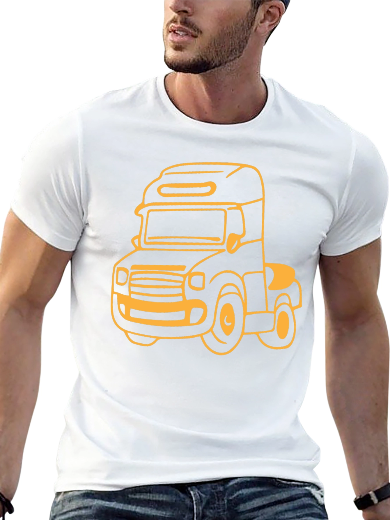 Cartoon Truck Graphic Tee - Black Cotton T-Shirt