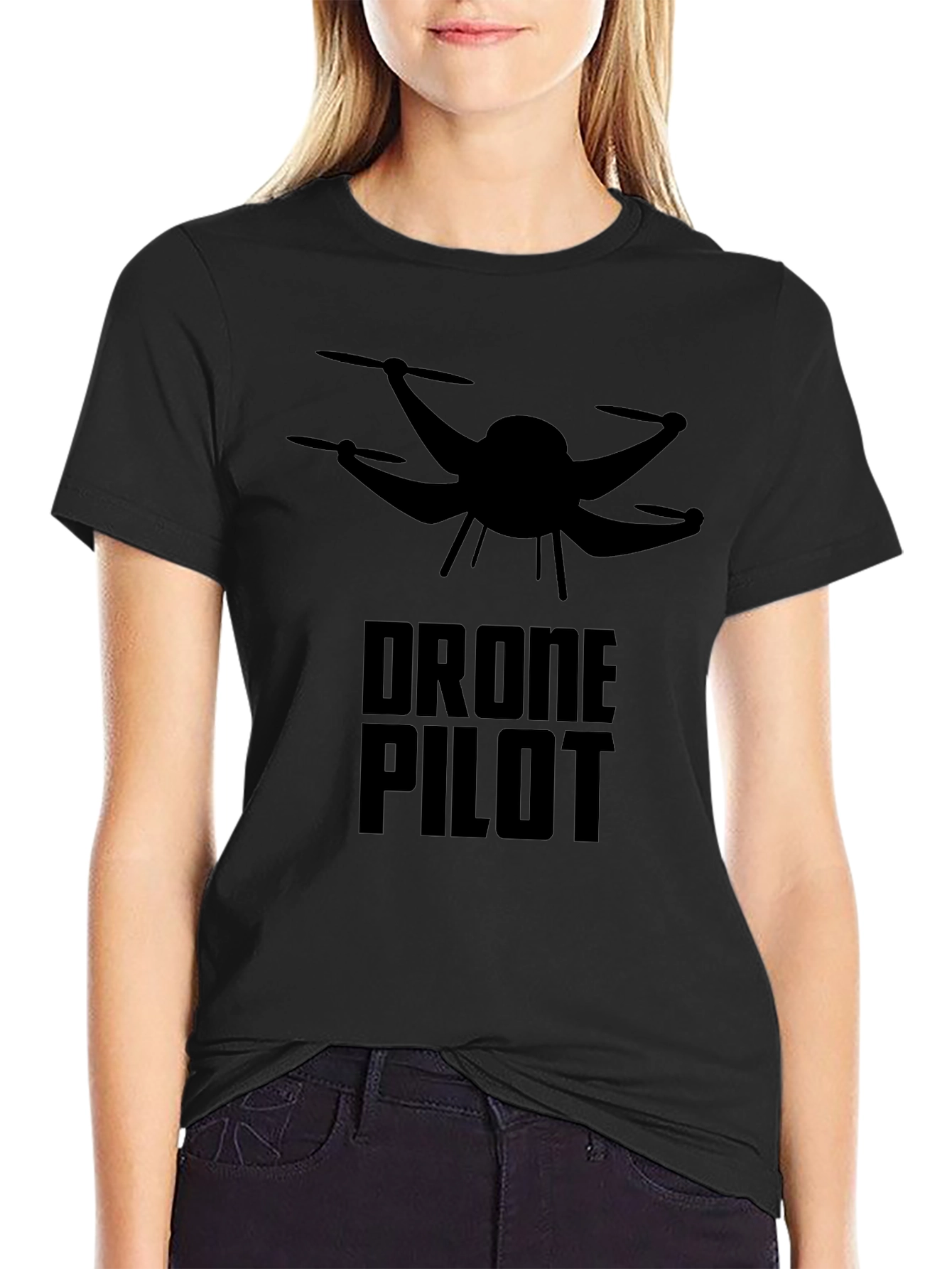 Drone Pilot Graphic Tee - Black Cotton T-Shirt