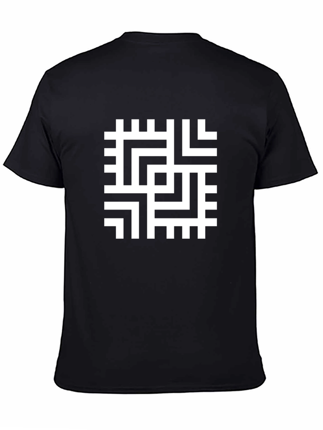 Geometric Maze Print Black T-Shirt