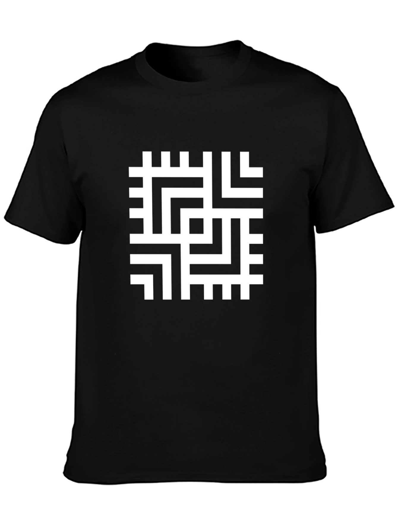 Geometric Maze Print Black T-Shirt