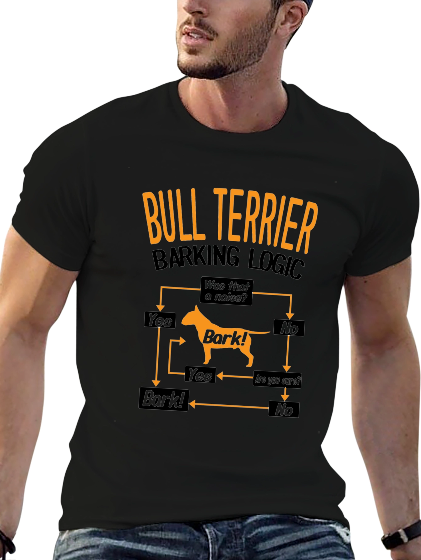 Bull Terrier Barking Logic Black T-Shirt
