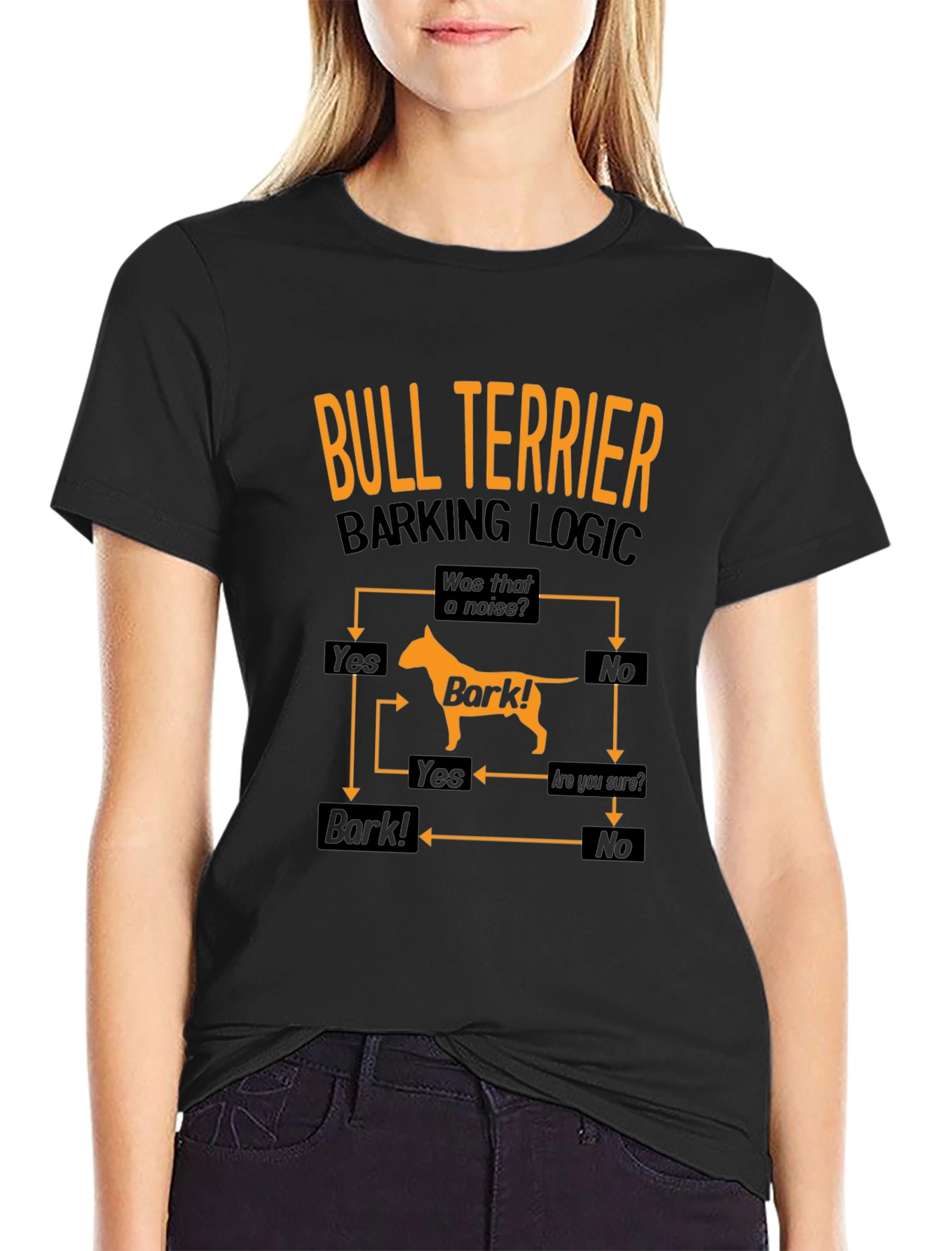 Bull Terrier Barking Logic Black T-Shirt