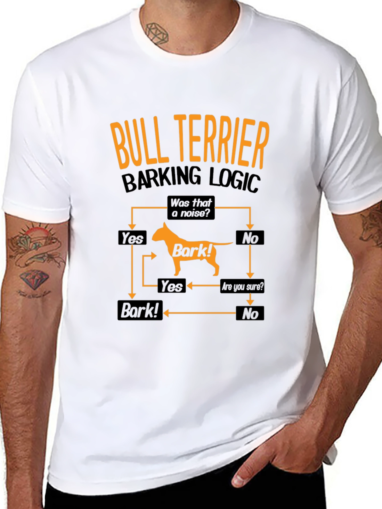 Bull Terrier Barking Logic Black T-Shirt