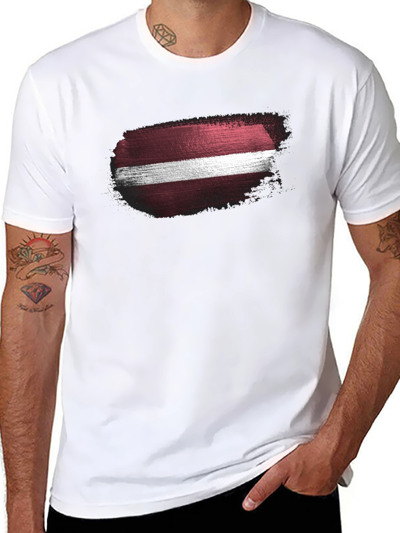 Latvia Flag Grunge Style Black T-Shirt