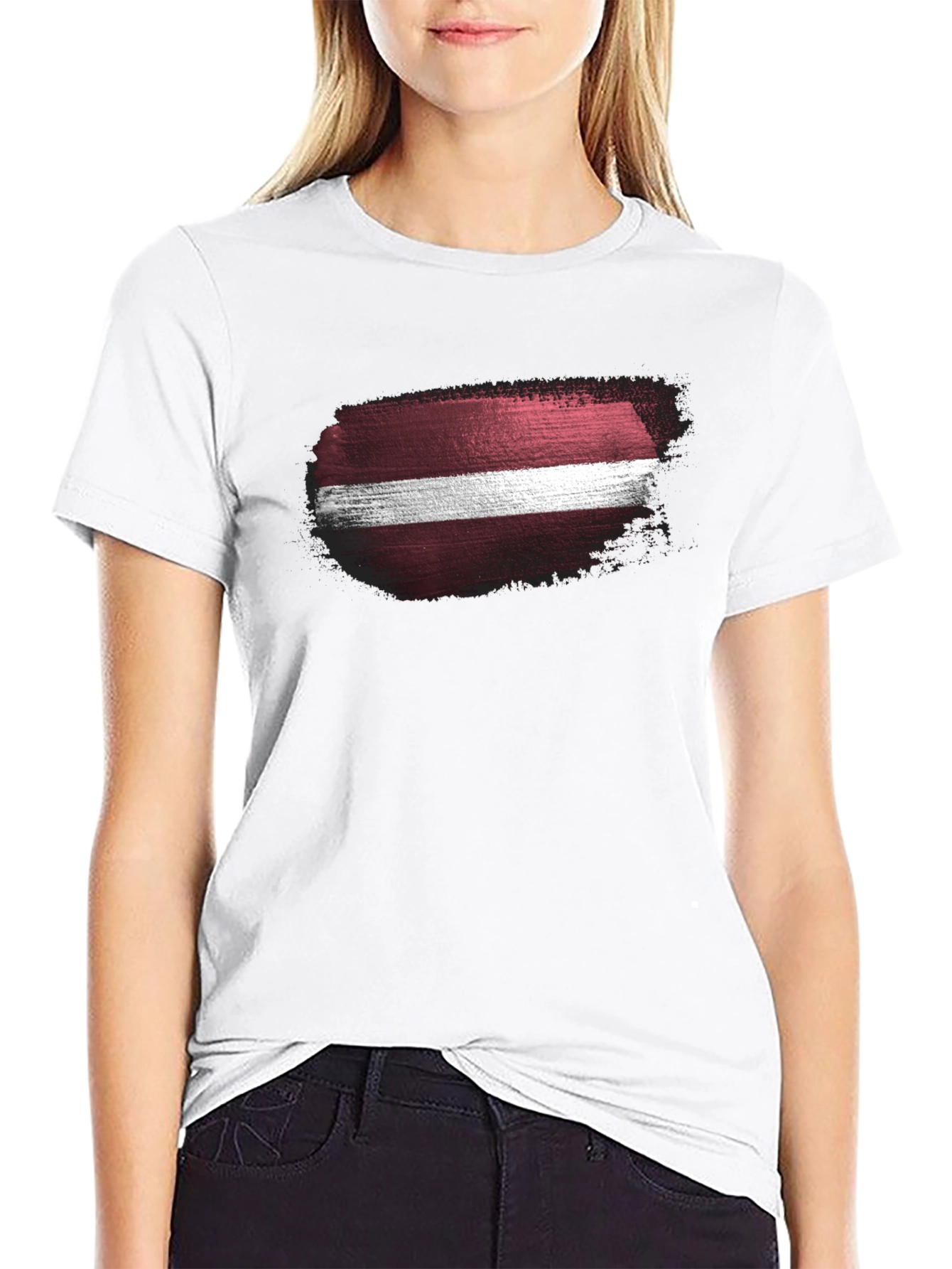 Latvia Flag Grunge Style Black T-Shirt