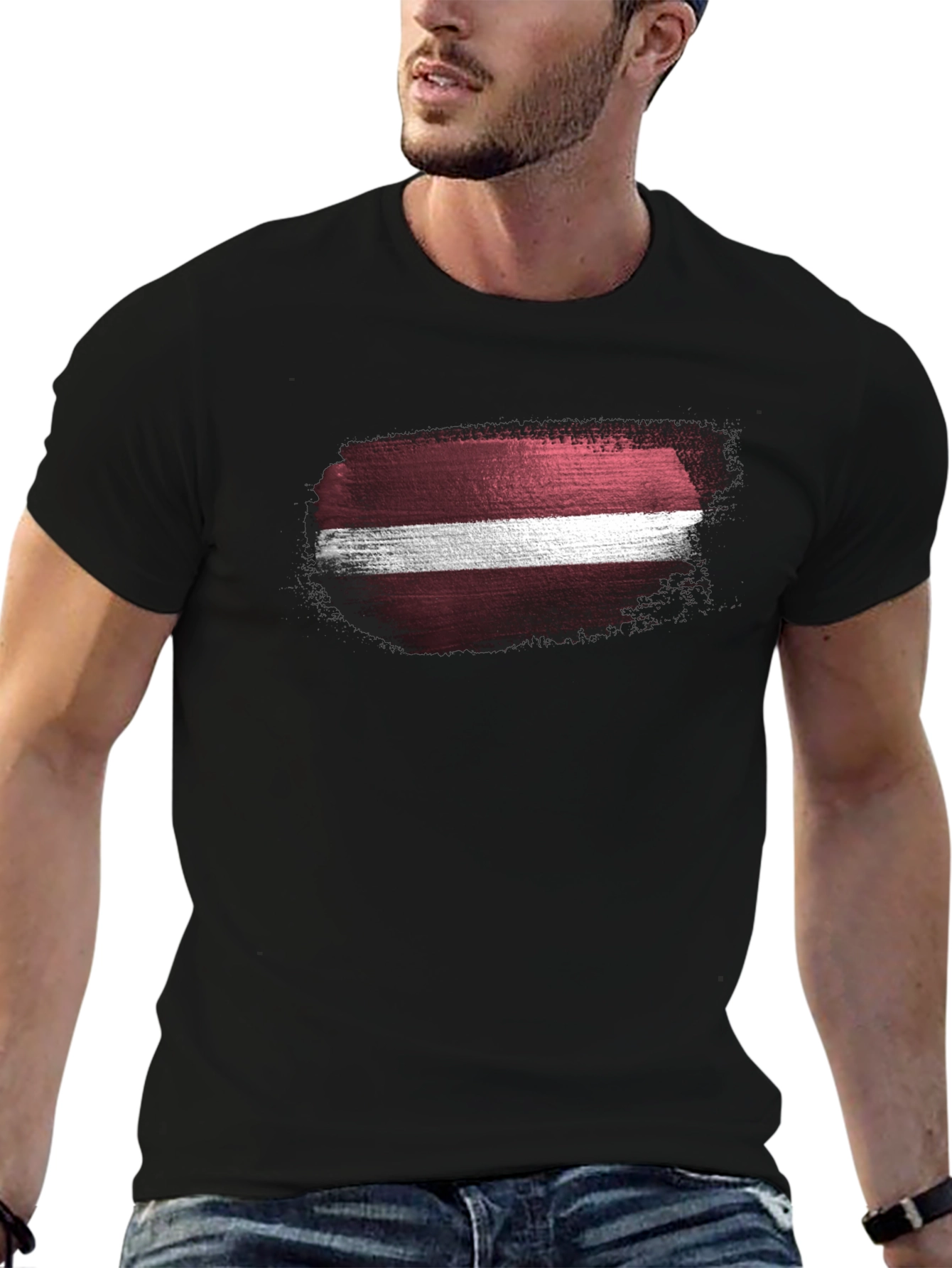Latvia Flag Grunge Style Black T-Shirt