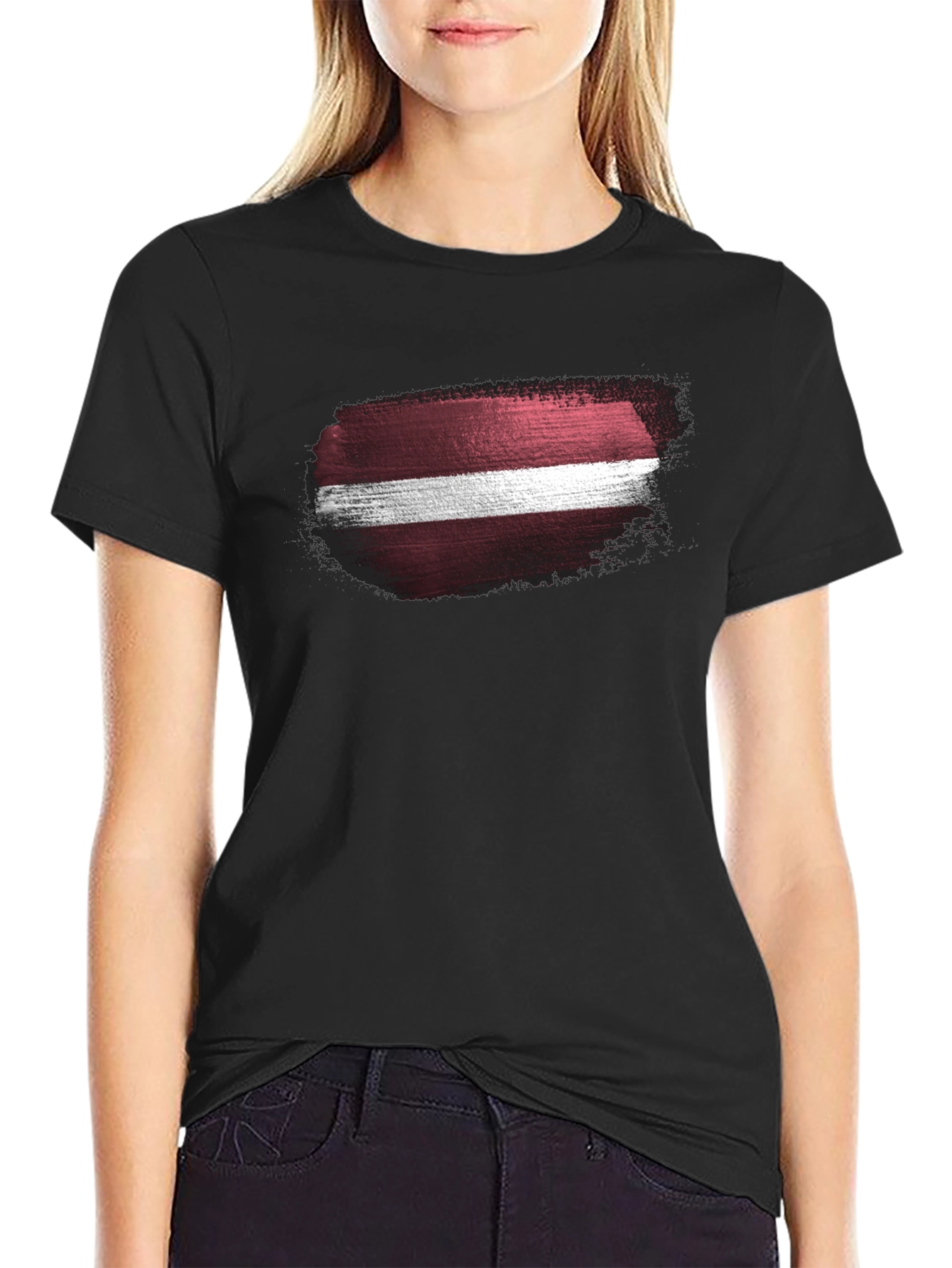 Latvia Flag Grunge Style Black T-Shirt