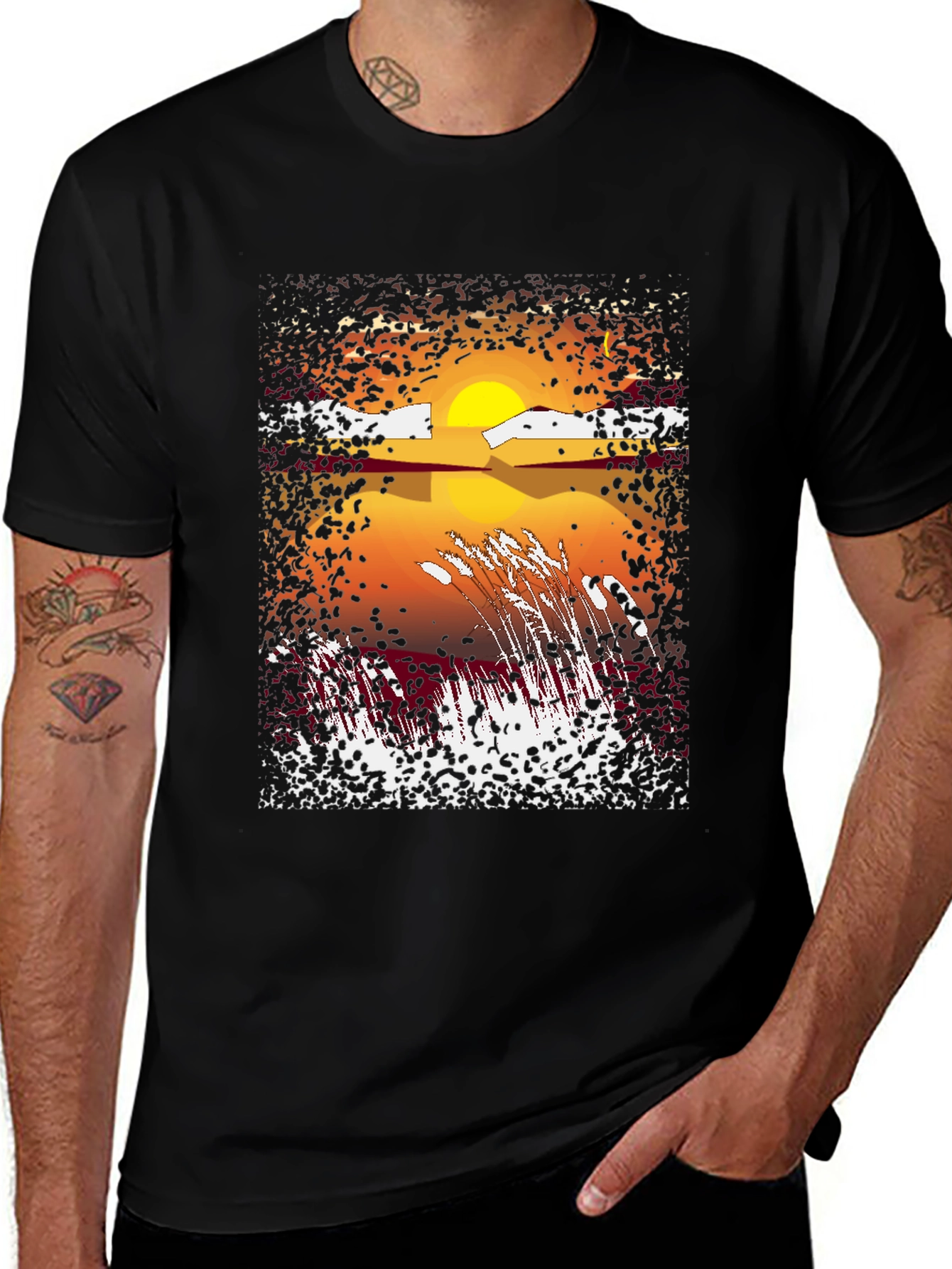 Sunset Lake Graphic Tee - Stylish Black T-Shirt