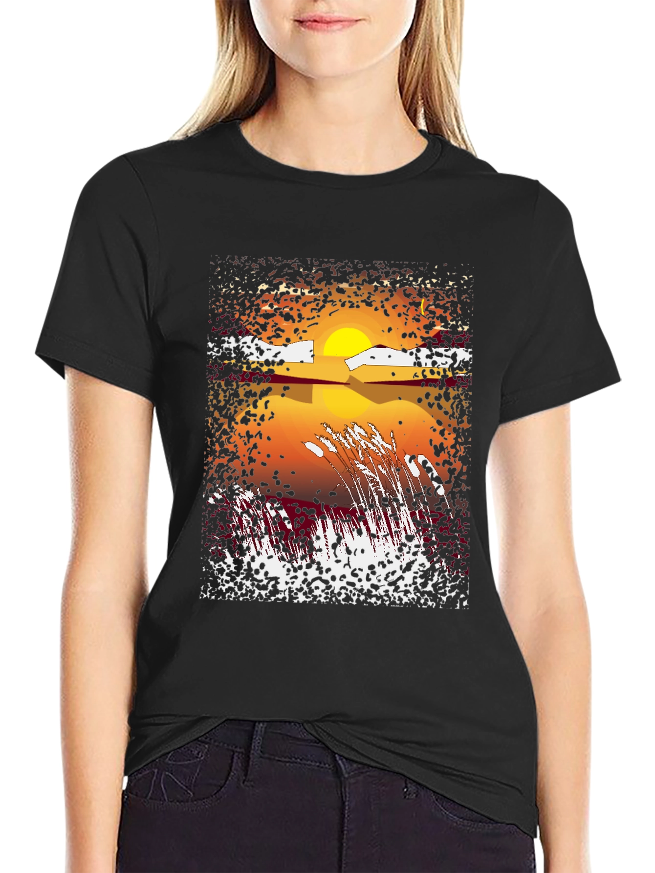 Sunset Lake Graphic Tee - Stylish Black T-Shirt