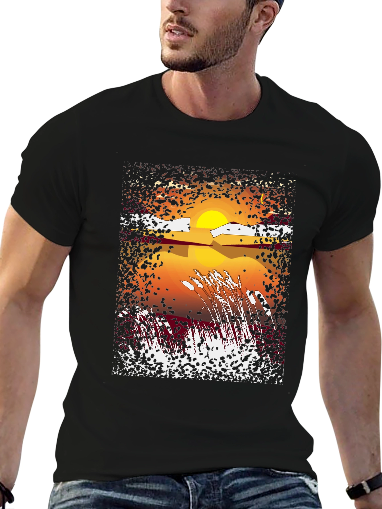 Sunset Lake Graphic Tee - Stylish Black T-Shirt