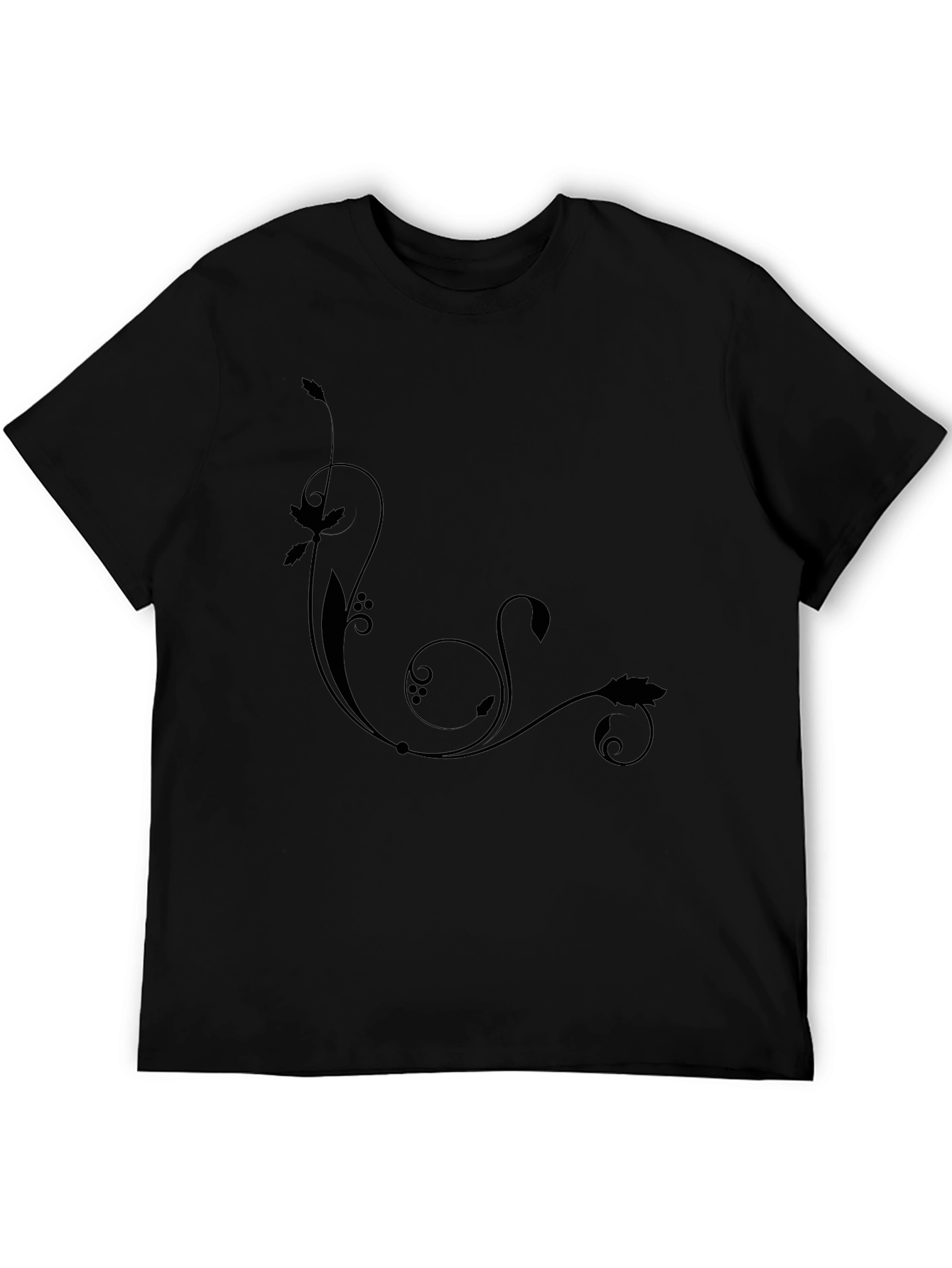 Black Tee with Floral Swirl Design