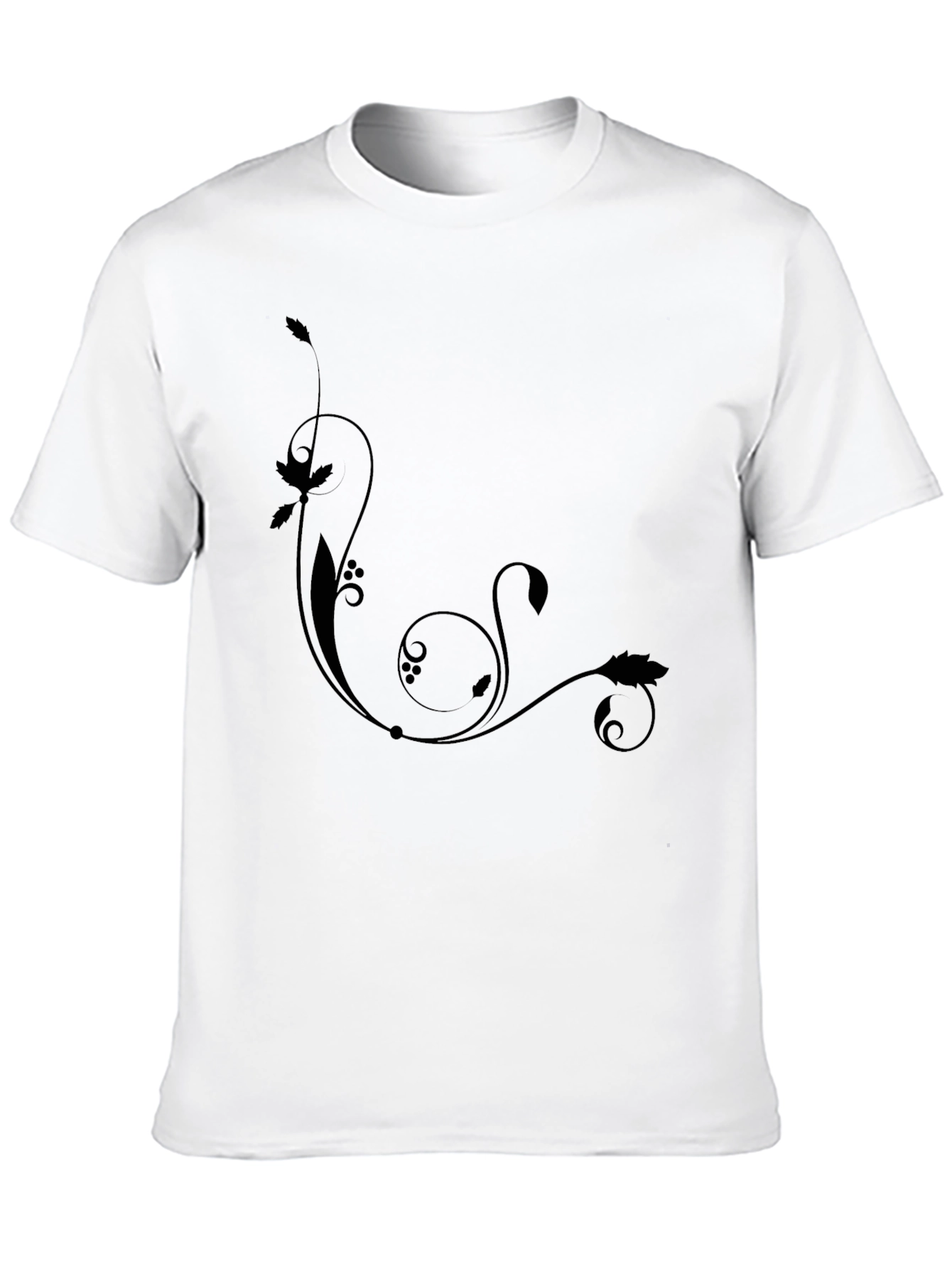 Black Tee with Floral Swirl Design