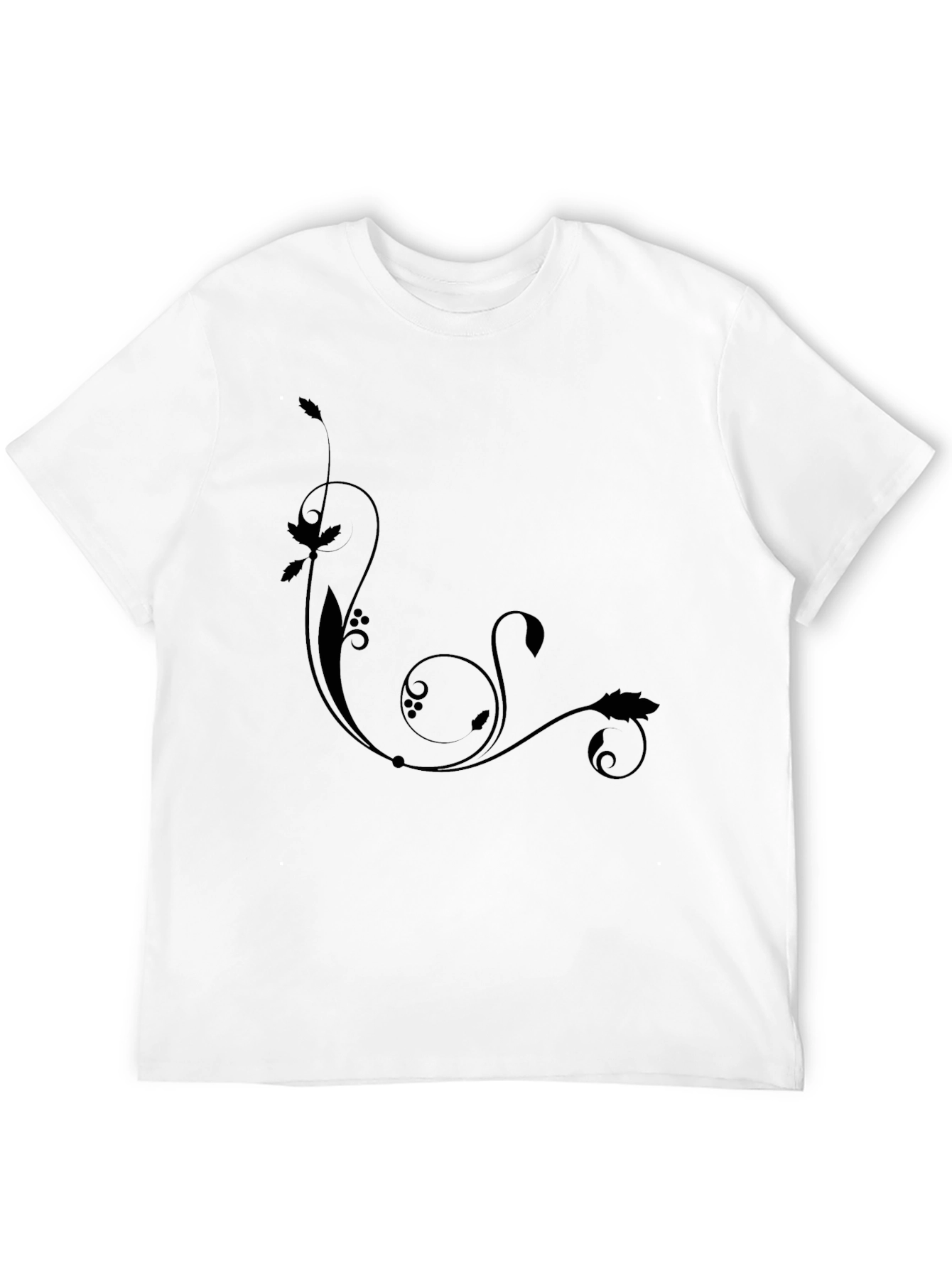 Black Tee with Floral Swirl Design