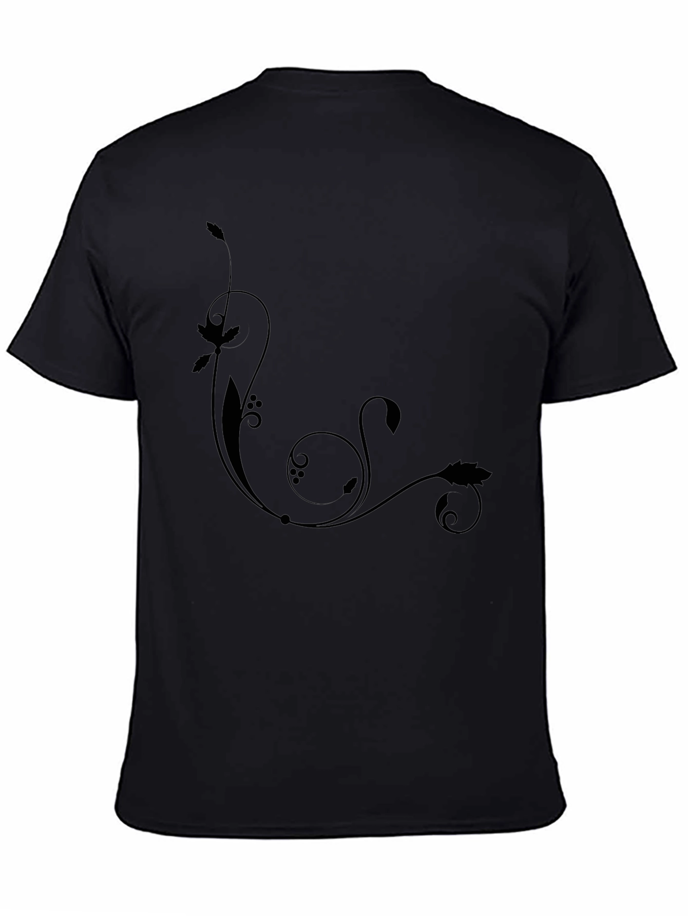 Black Tee with Floral Swirl Design