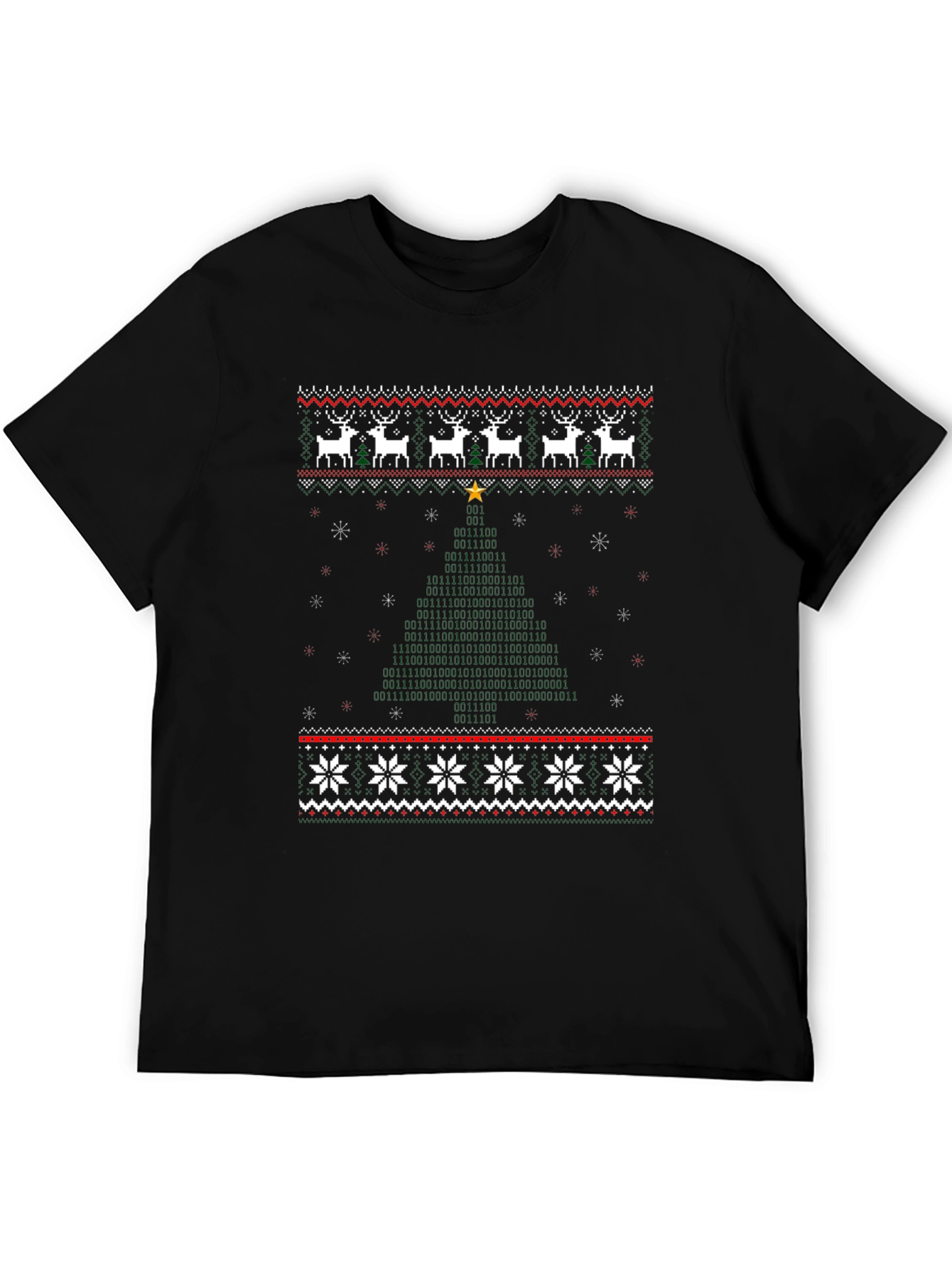 Novelty Christmas Binary Code Tree T-Shirt