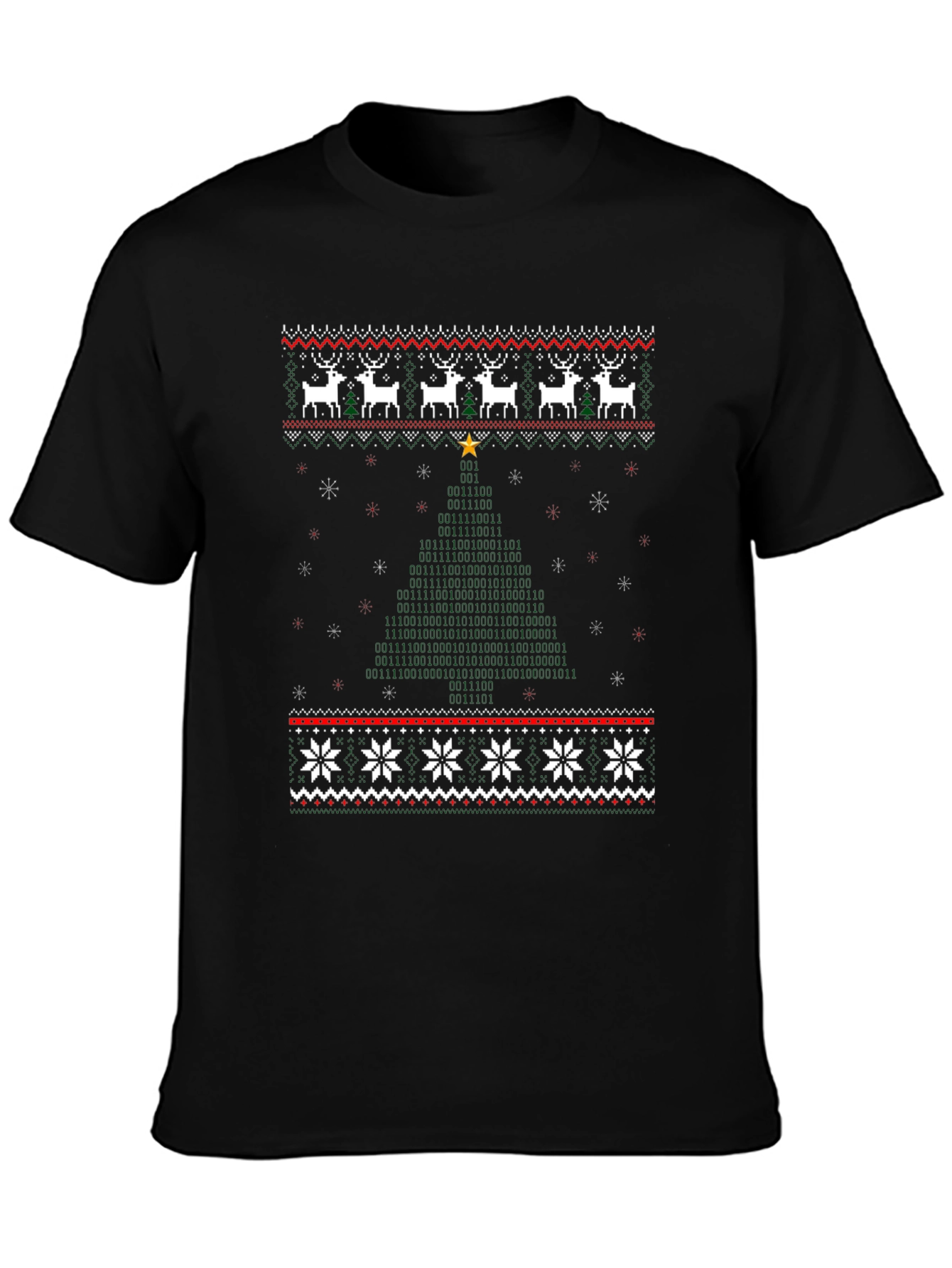 Novelty Christmas Binary Code Tree T-Shirt