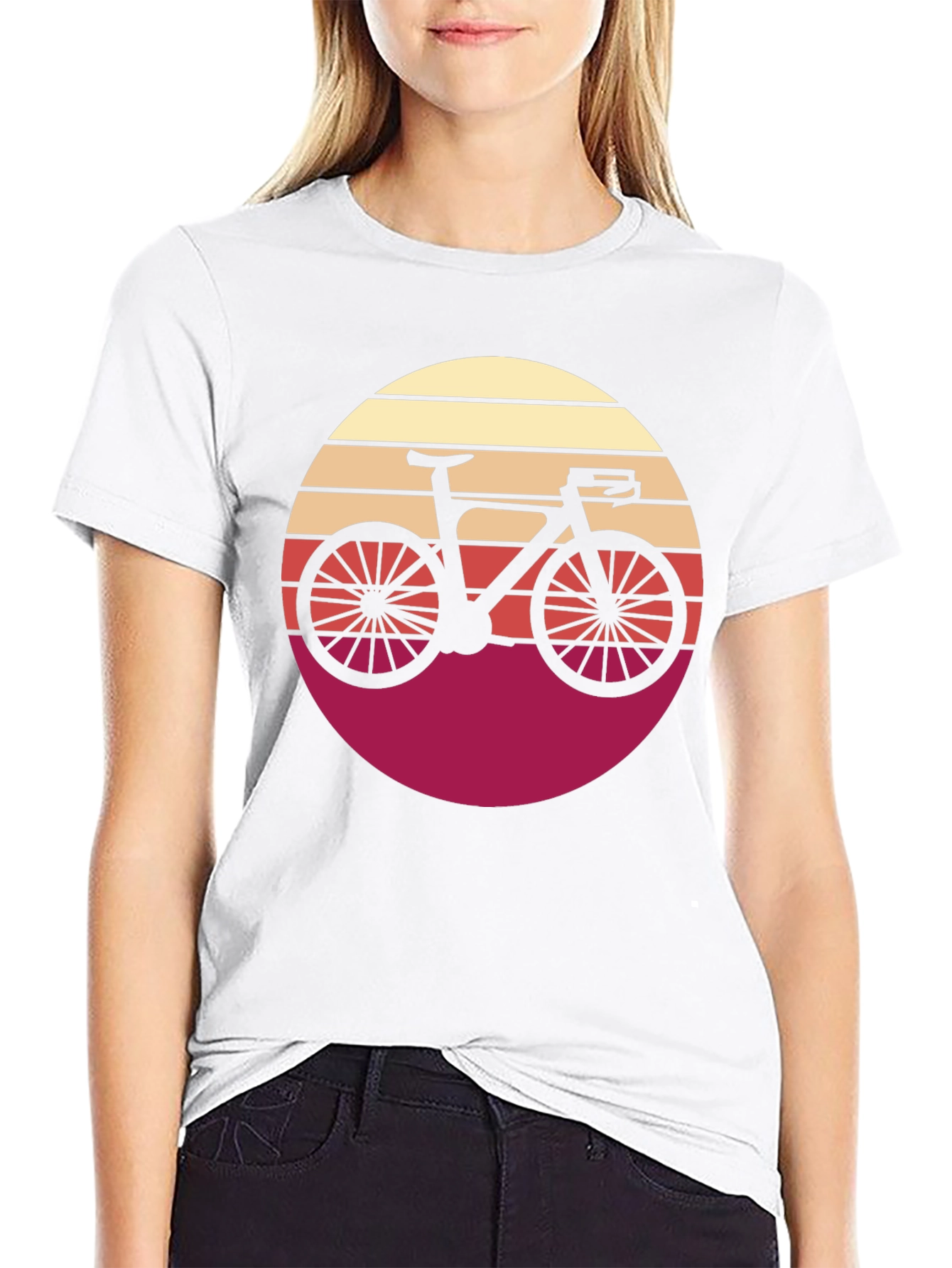 Retro Bicycle Sunset Graphic Tee - Black Cotton T-Shirt