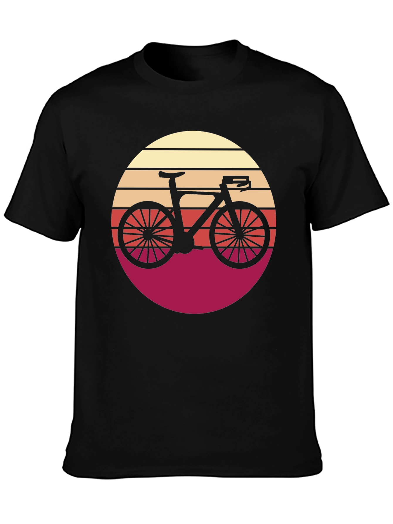 Retro Bicycle Sunset Graphic Tee - Black Cotton T-Shirt