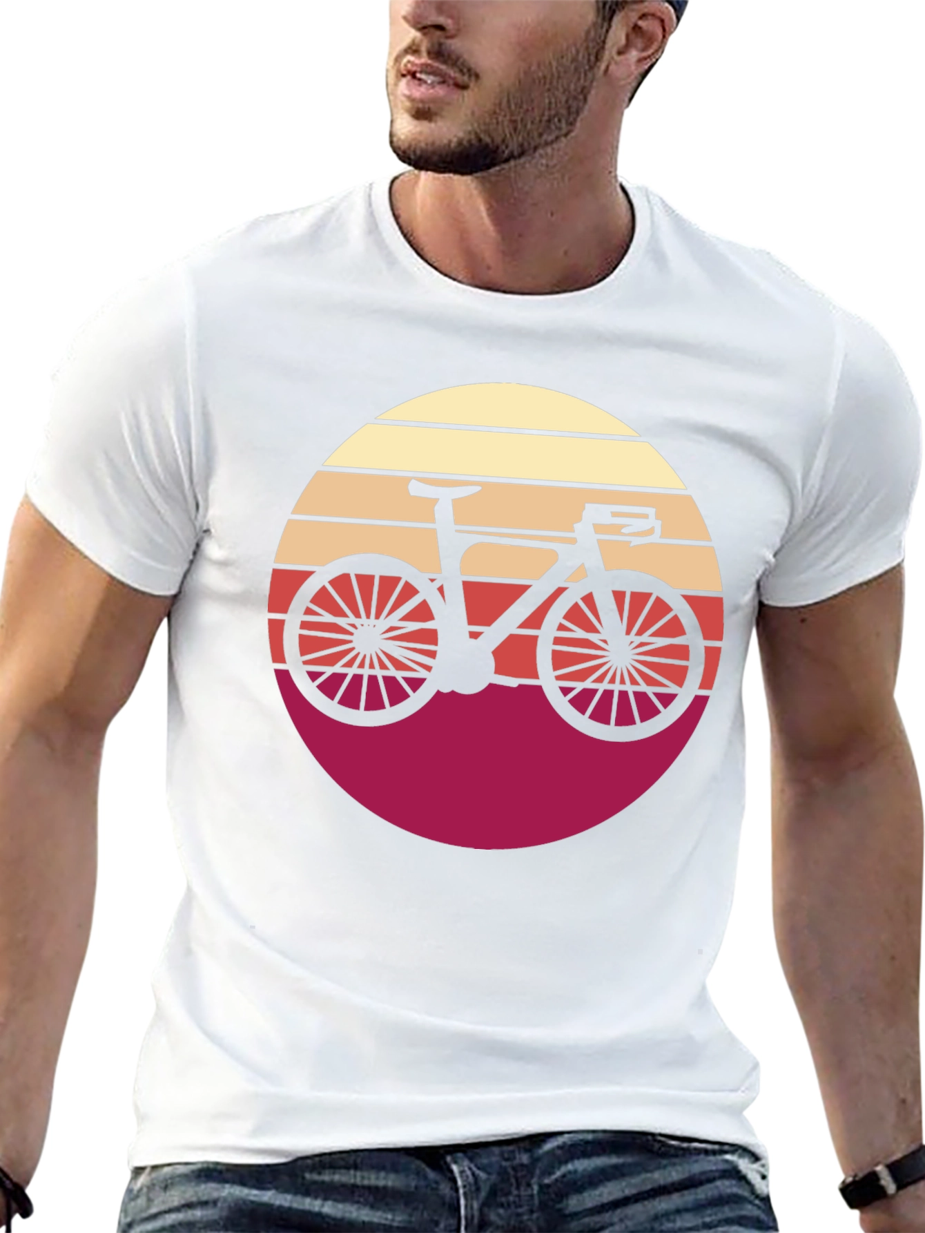 Retro Bicycle Sunset Graphic Tee - Black Cotton T-Shirt
