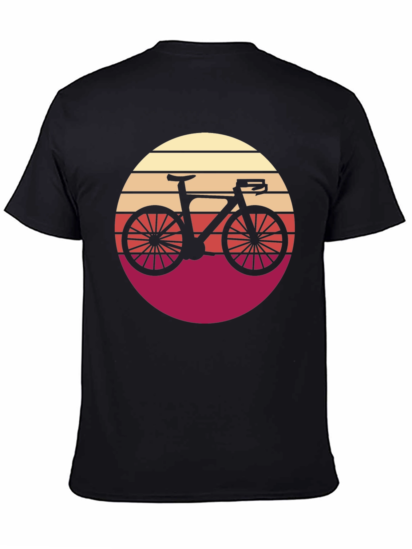 Retro Bicycle Sunset Graphic Tee - Black Cotton T-Shirt